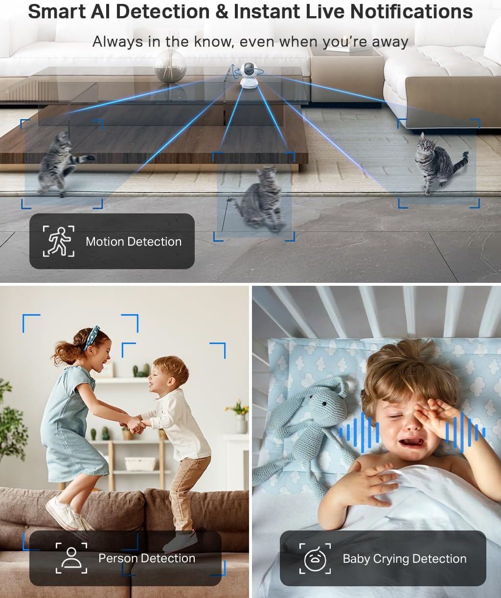 Tapo C210 2K 3MP Pan/Tilt Indoor Camera House Security Camera, WiFi Camera, No Monthly Fee, AI Detection, Dog Puppy Camera, Baby Camera Monitor, 360° View, Night Vision, Works with Alexa & Google