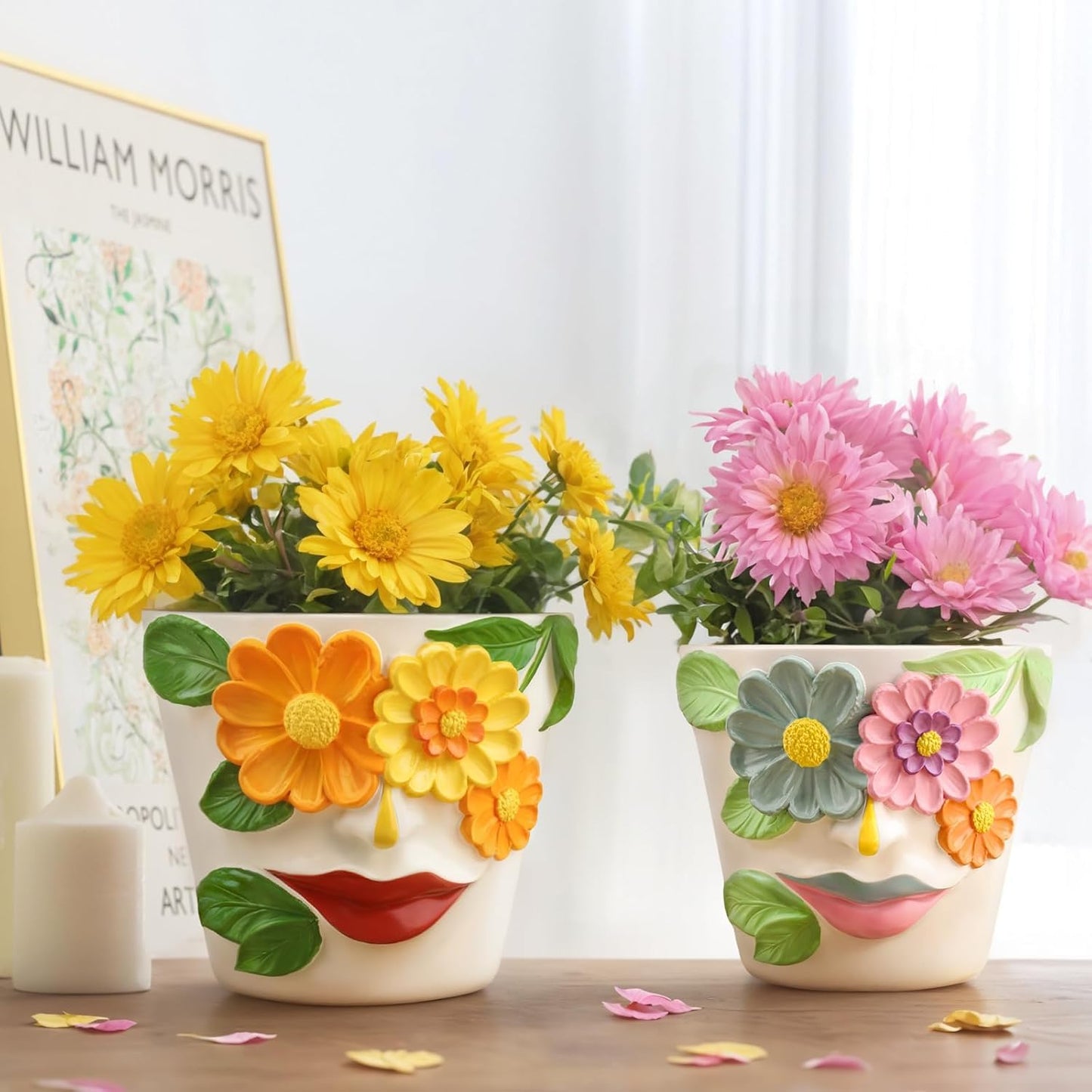 AmiCera Abstract Face Plant Pots, Funny Flower Planter Pot for Indoor Plants, Unique Cute Head Planters with Drainage, Eclectic Aesthetic Colourful Succulent Pots, Funky Garden Gift Home Decoration