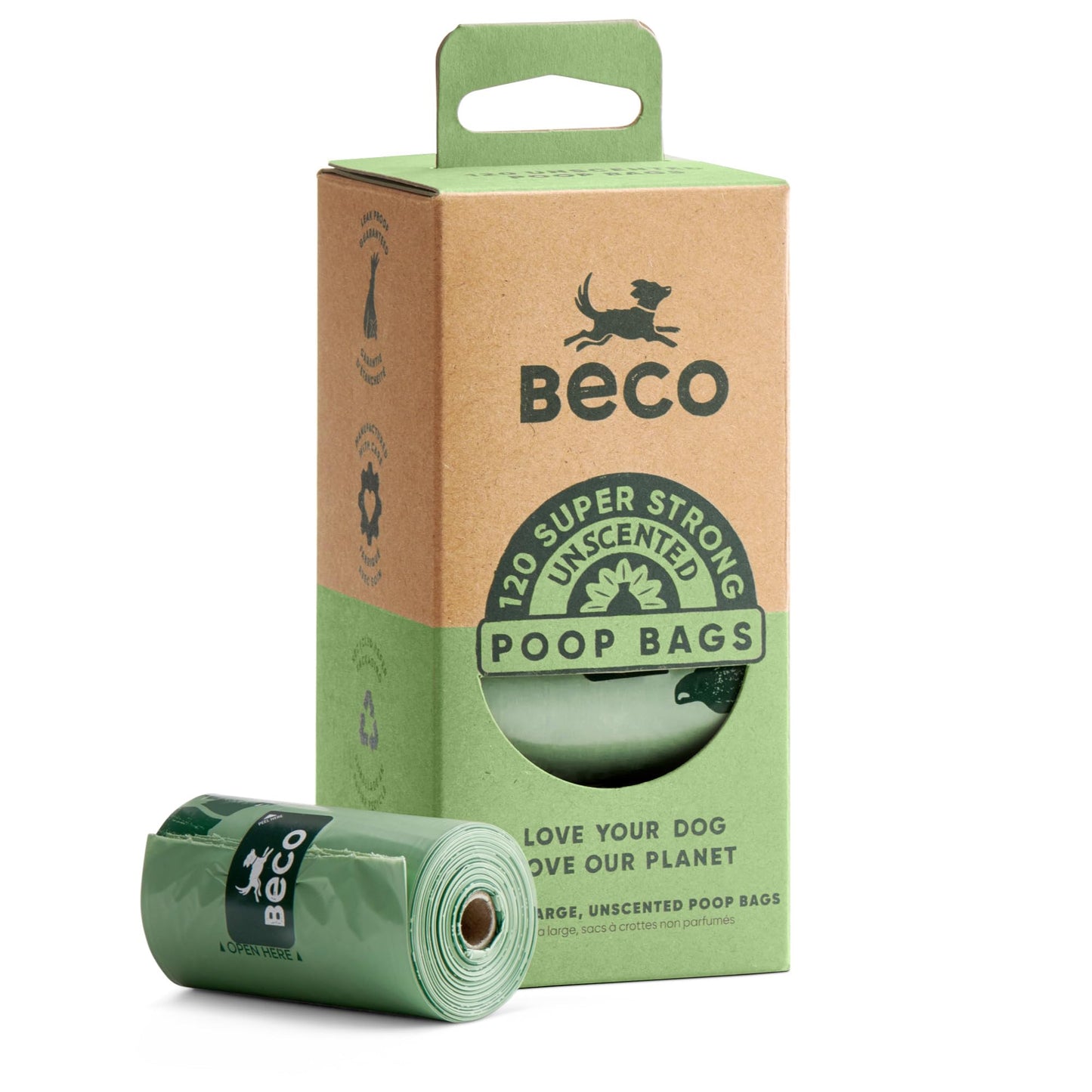 Beco Dog Poop Bags Rolls - Strong & Large - Scented and Unscented Dispenser Compatible for Dog Waste