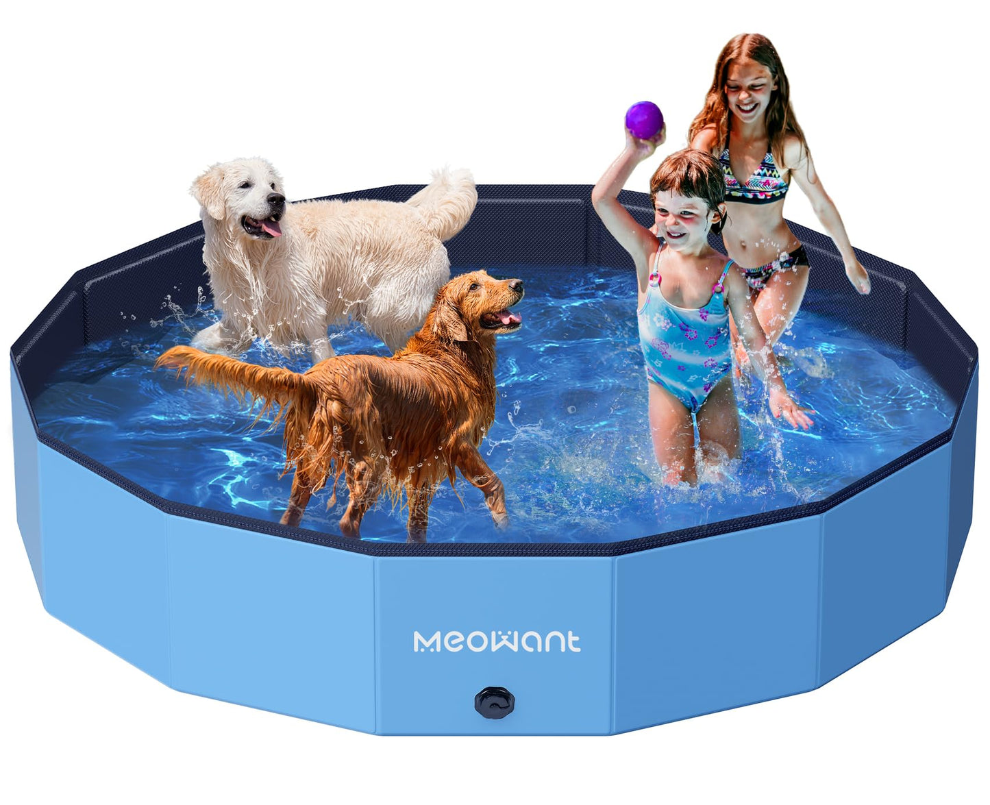 Meowant Foldable Dog Pool Dog Paddling Pool, Upgrade Thickened PP Material Swimming Pools for Large Dogs, Indoor Outdoor Portable Dog Pool, Large Kids Bath Pool with 4pcs Repair Patch (4XL-87 x 16)
