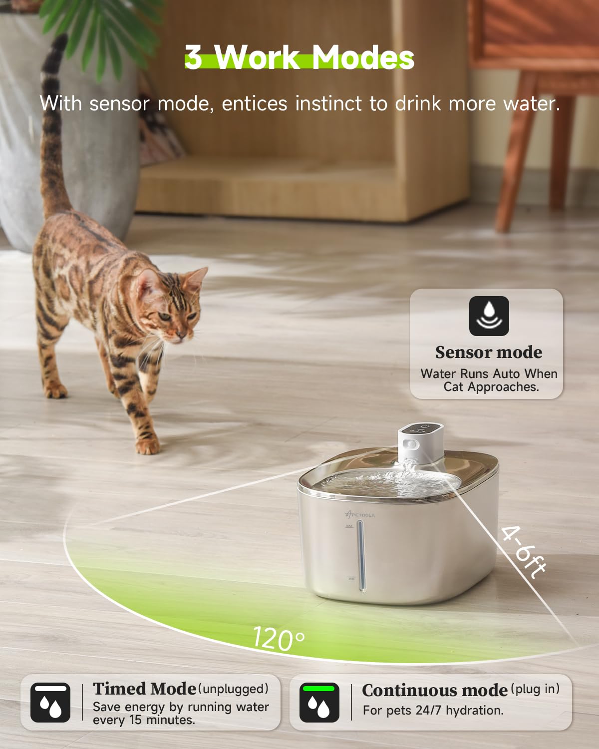APETDOLA Stainless Steel Cat Water Fountain, 135 fl oz/4L Wireless Cat Fountain for Drinking, Automatic Water Fountain Cats Bowl for Pets and Dogs (white, 1 filter)