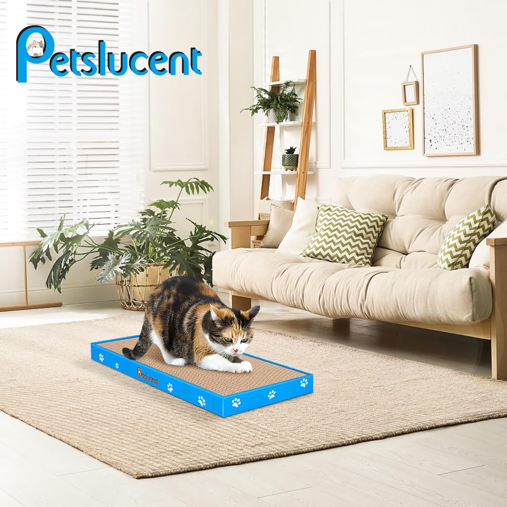 Petslucent Cat Scratching Board, Corrugate Cat Scratcher for Indoor Cats with Box, Cat Scratch Pad with Catnip, Cardboard Cat Scratcher Double-Sided Usability (1PCS)