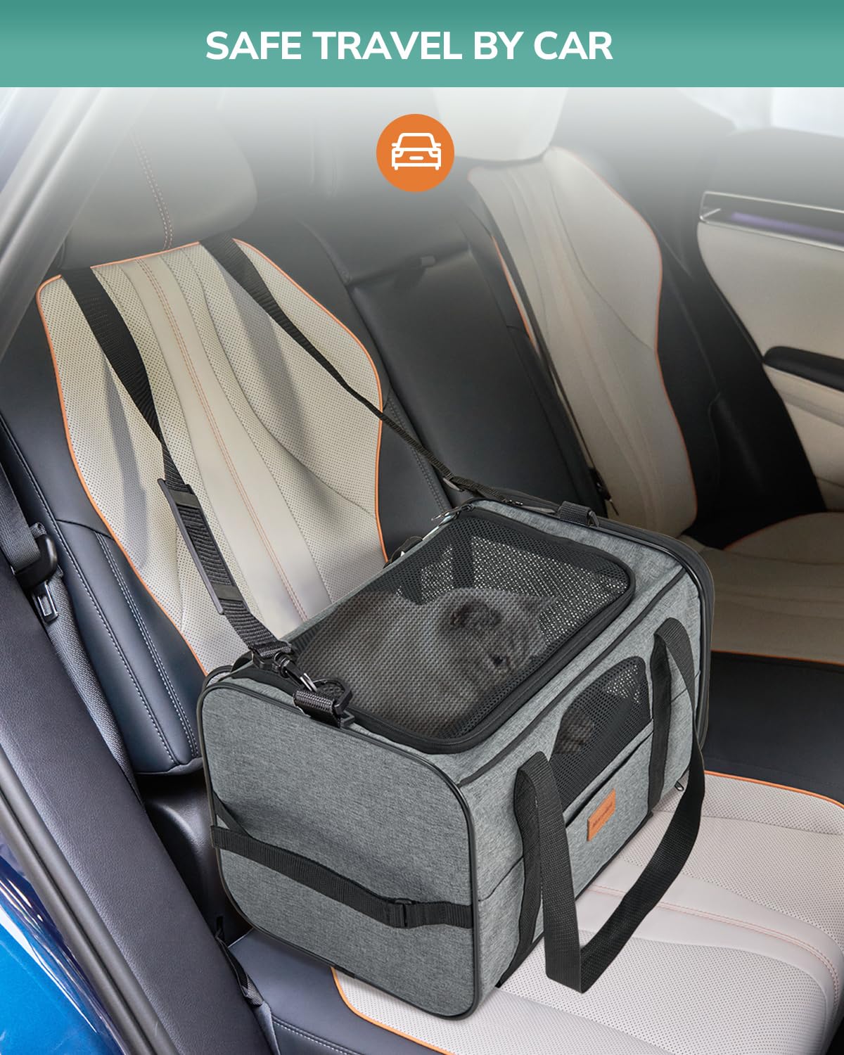 Morpilot Portable Pet Carrier Bag, Top Opening, Removable Mat and Breathable Mesh, Foldable Transport Carrier for Dogs and Cats, with Shoulder Strap and Pet Bowl