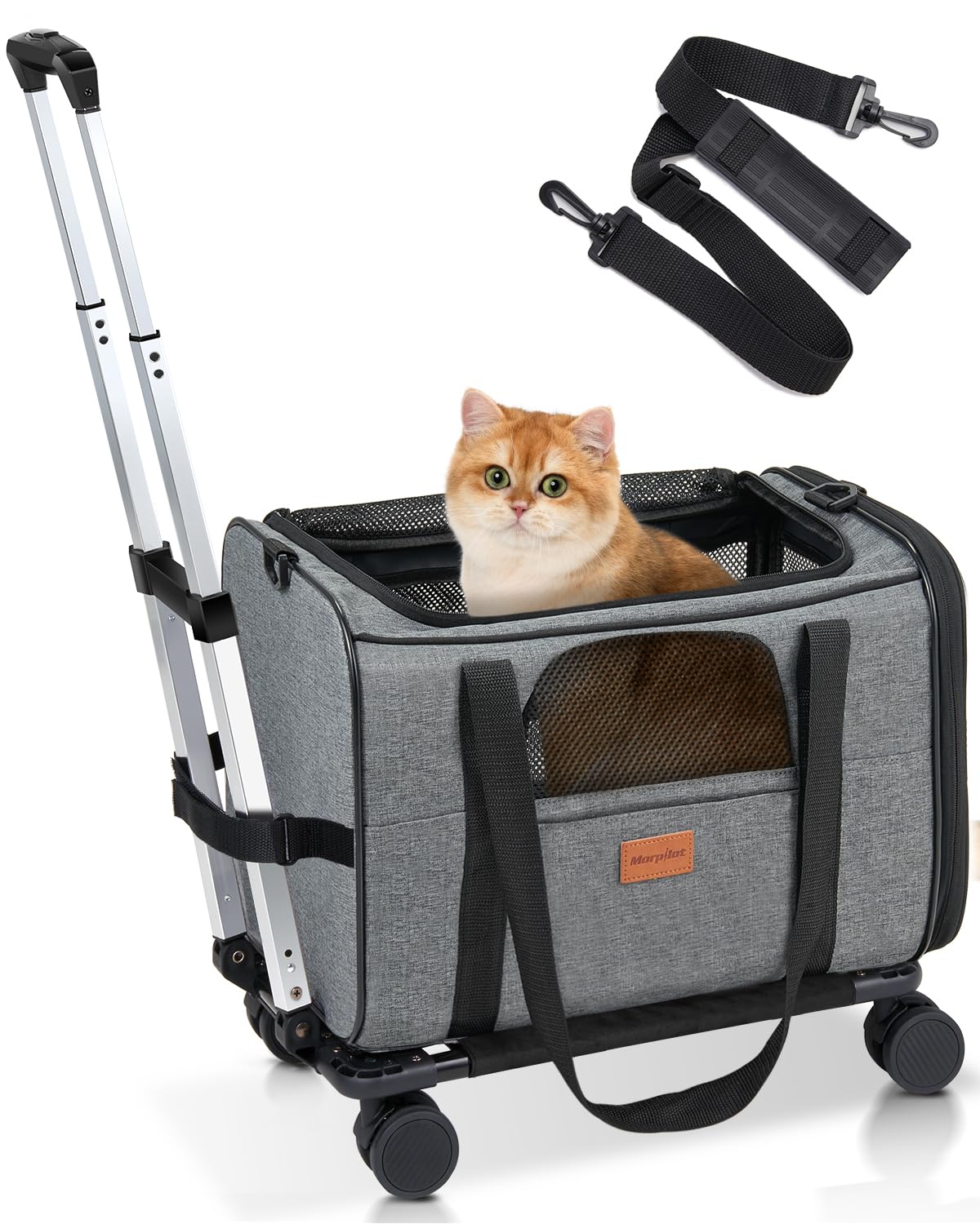 Morpilot Portable Pet Carrier Bag, Top Opening, Removable Mat and Breathable Mesh, Foldable Transport Carrier for Dogs and Cats, with Shoulder Strap and Pet Bowl