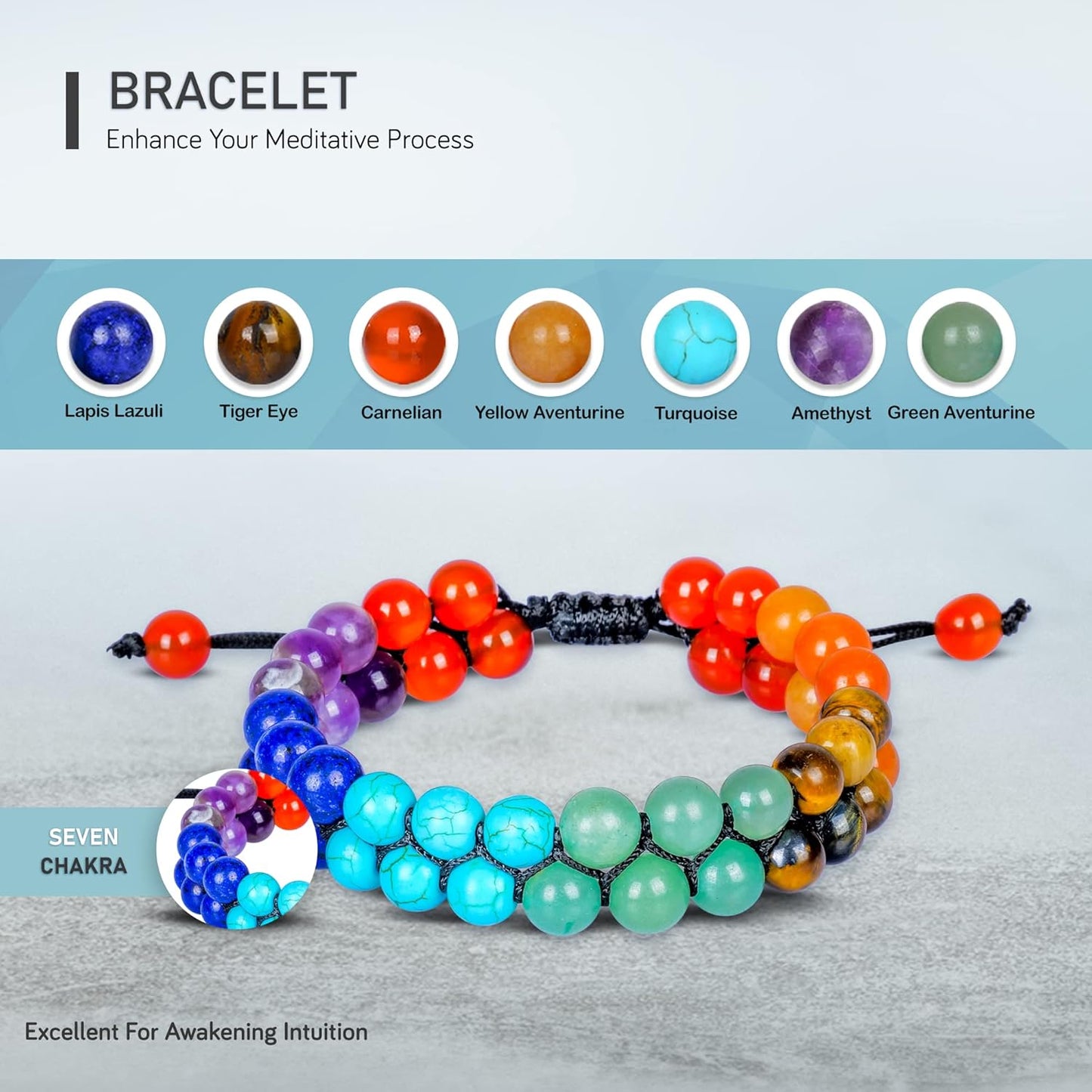 JAGPAROVA Chakra Bracelet - Good Luck Crystals - Gemstone Bracelets - Crystals Bracelet - Beaded Bracelets - Crystals And Gemstones - Chakra Crystal Bracelet - Reiki Gifts (seven chakra Double layer)