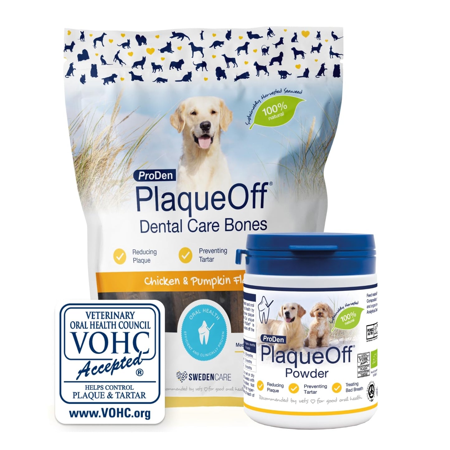 ProDen PlaqueOff Powder for Dogs & Cats, Tartar & Bad Breath Remover with 100% Natural Teeth Plaque Remover 180 g