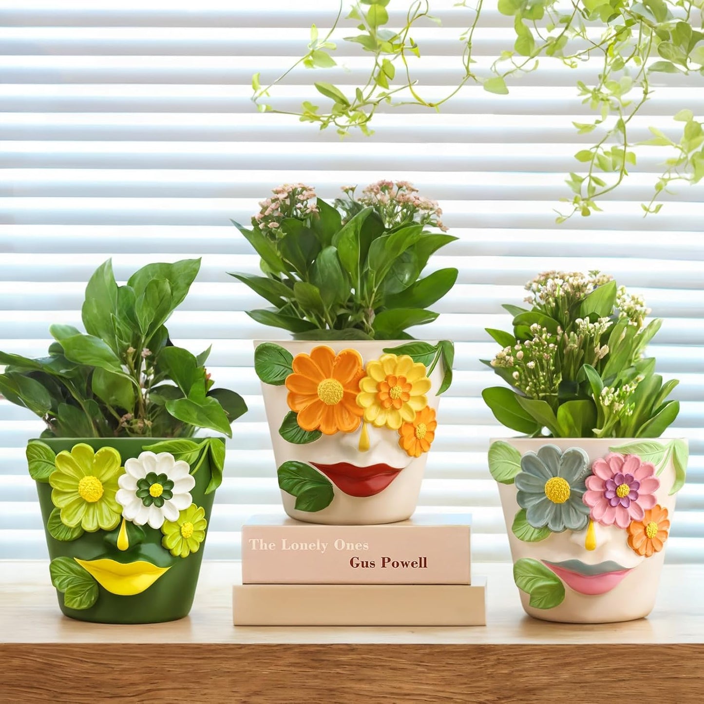 AmiCera Abstract Face Plant Pots, Funny Flower Planter Pot for Indoor Plants, Unique Cute Head Planters with Drainage, Eclectic Aesthetic Colourful Succulent Pots, Funky Garden Gift Home Decoration