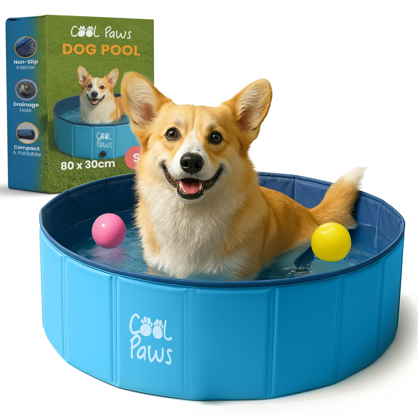 Cool Paws Paddling Pool – Foldable Dog & Kids Pool in Multiple Sizes (S–XL), Leakproof & Durable Hard Plastic Design, Pet Bath or Play Pool for Indoors, Outdoors, Garden, Patio – Blue