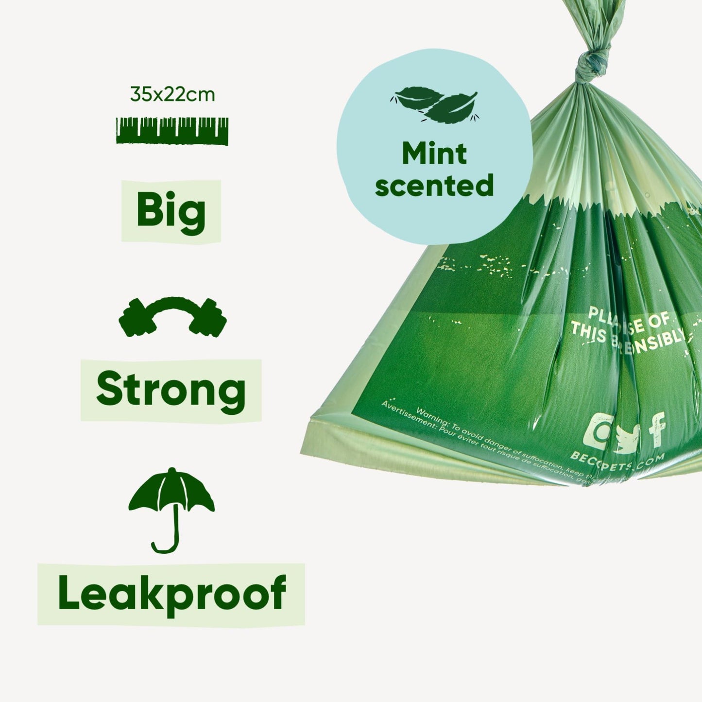 Beco Dog Poop Bags Rolls - Strong & Large - Scented and Unscented Dispenser Compatible for Dog Waste