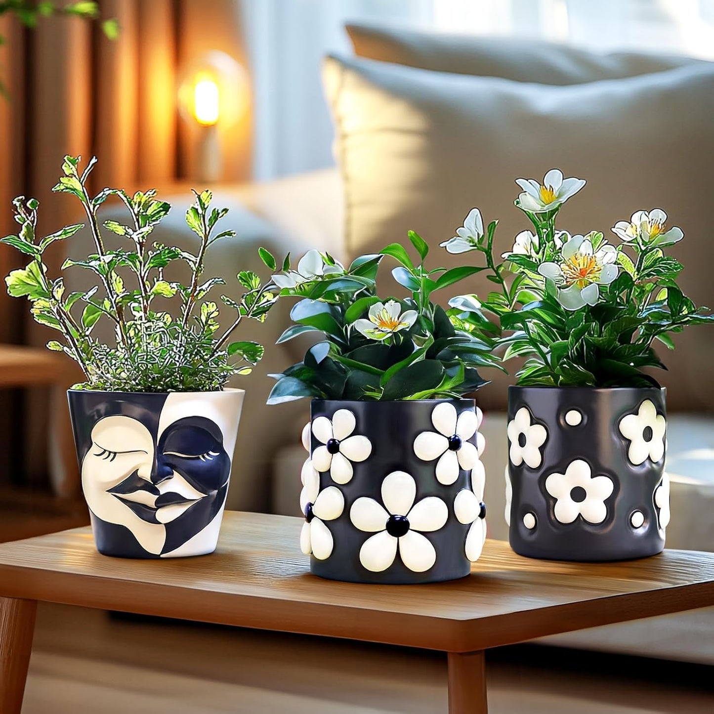 AmiCera Abstract Face Plant Pots, Funny Flower Planter Pot for Indoor Plants, Unique Cute Head Planters with Drainage, Eclectic Aesthetic Colourful Succulent Pots, Funky Garden Gift Home Decoration