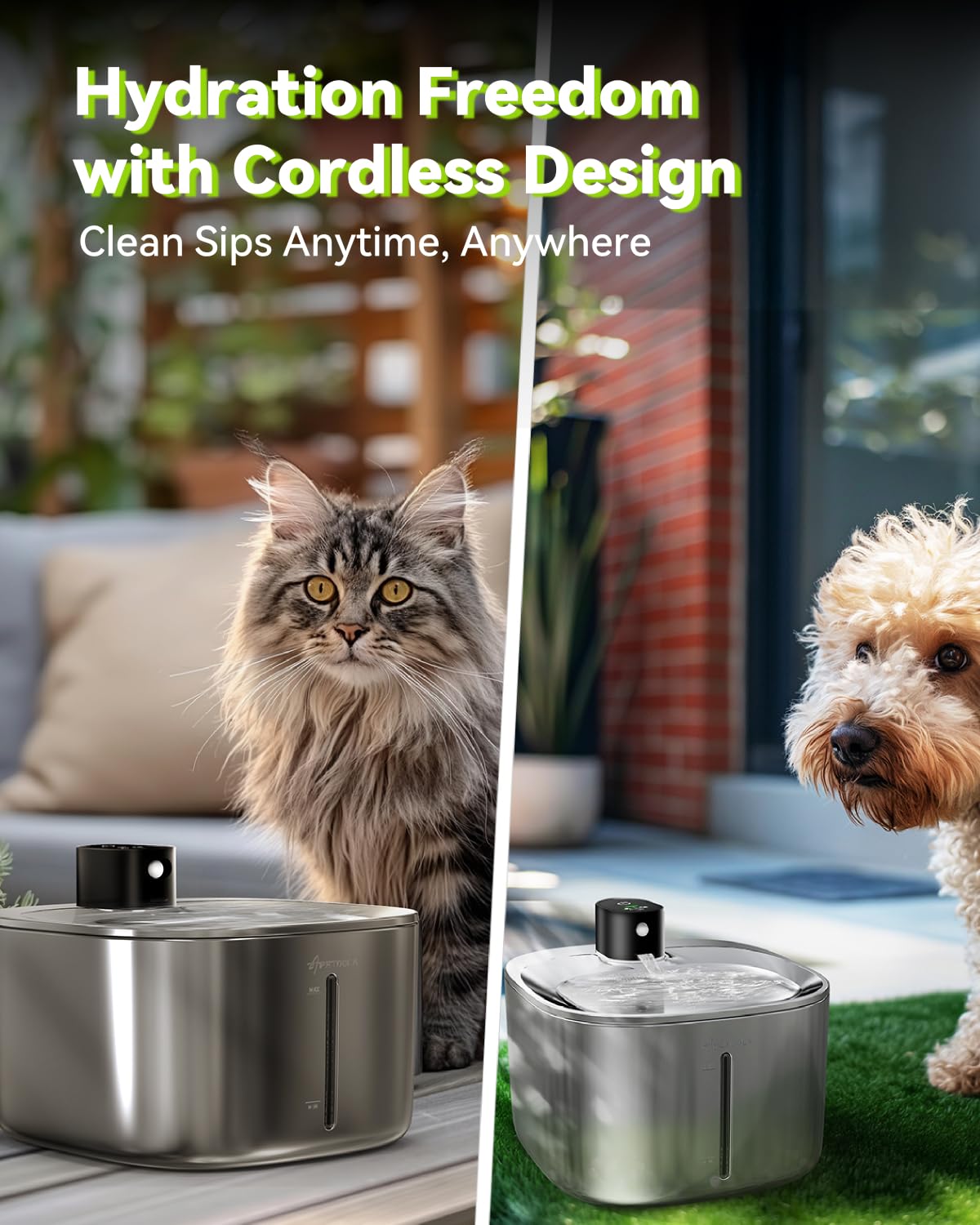 APETDOLA Stainless Steel Cat Water Fountain, 135 fl oz/4L Wireless Cat Fountain for Drinking, Automatic Water Fountain Cats Bowl for Pets and Dogs (white, 1 filter)