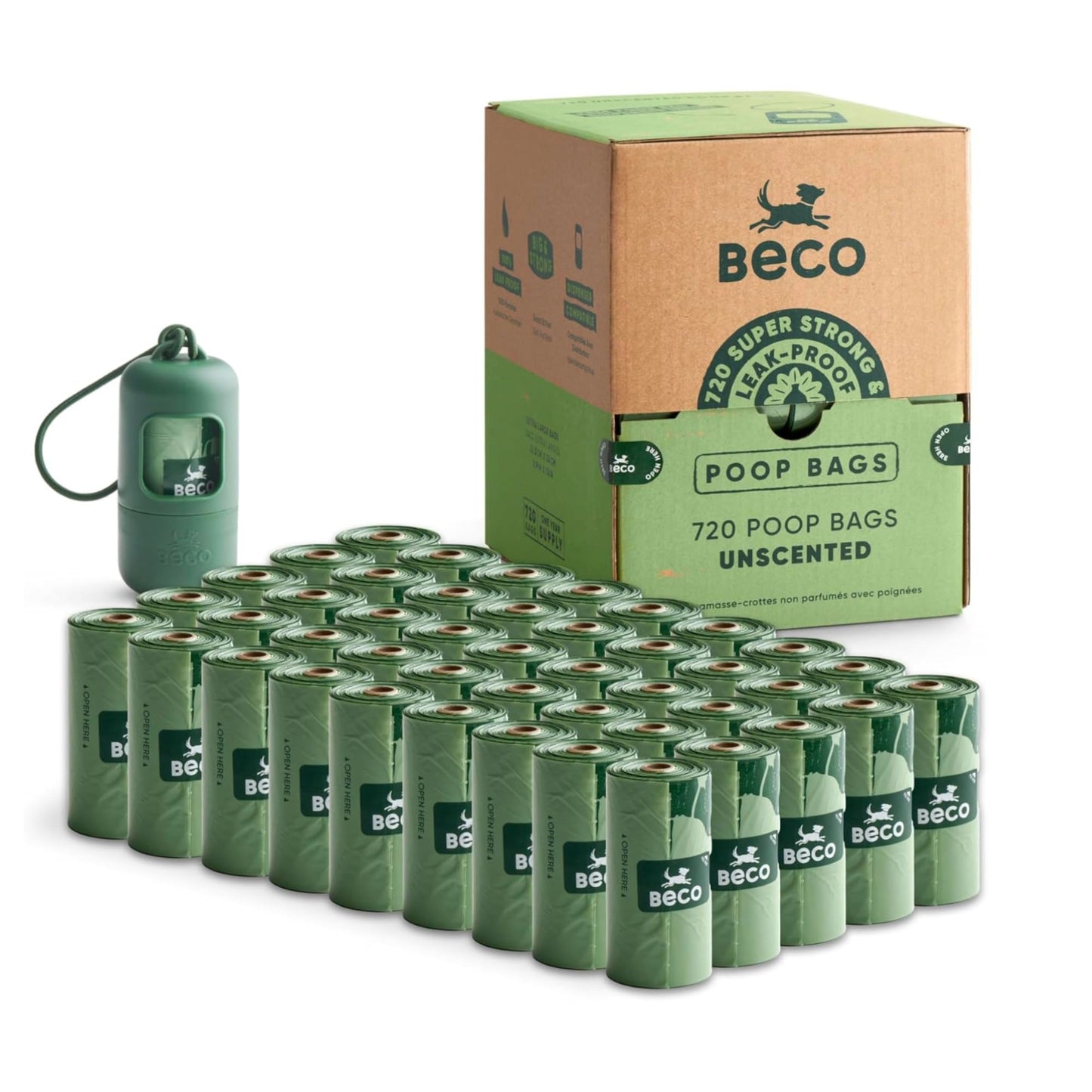 Beco Dog Poop Bags Rolls - Strong & Large - Scented and Unscented Dispenser Compatible for Dog Waste