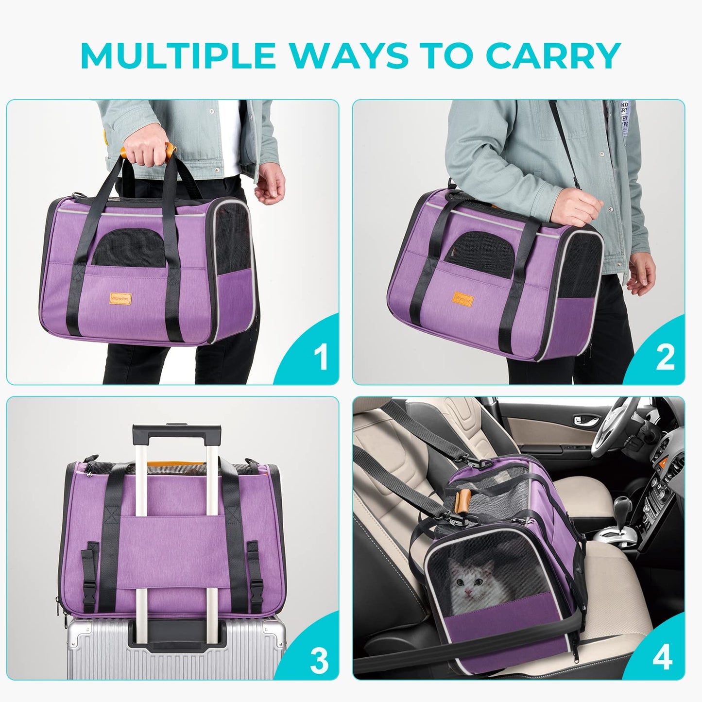 Morpilot Portable Pet Carrier Bag, Top Opening, Removable Mat and Breathable Mesh, Foldable Transport Carrier for Dogs and Cats, with Shoulder Strap and Pet Bowl