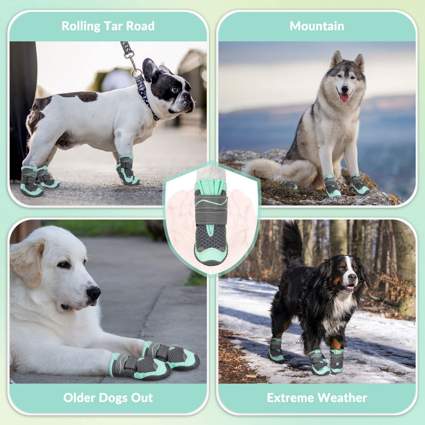 Eyein Dog Boots Paw Protector, Breathable Dog Boots for Injured Paws Waterproof, Dual Adjustable Washable Non-Slip Dog Shoes for Walking, Reflective Dog Shoes for Small Medium Large Dogs(2pcs)