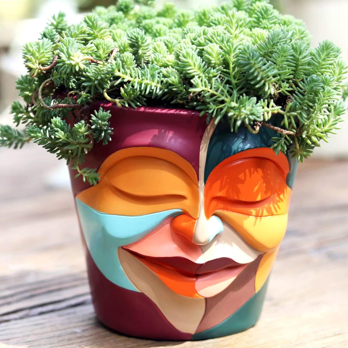 AmiCera Abstract Face Plant Pots, Funny Flower Planter Pot for Indoor Plants, Unique Cute Head Planters with Drainage, Eclectic Aesthetic Colourful Succulent Pots, Funky Garden Gift Home Decoration