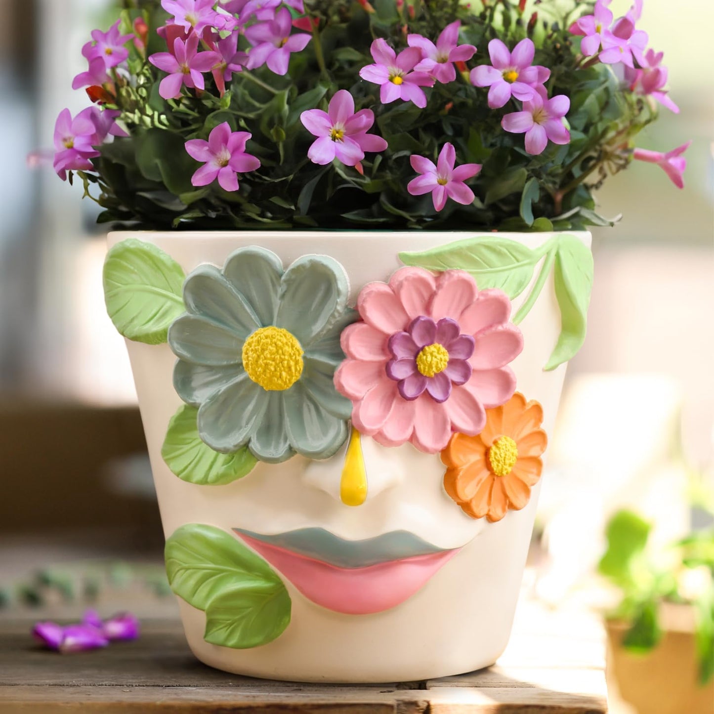 AmiCera Abstract Face Plant Pots, Funny Flower Planter Pot for Indoor Plants, Unique Cute Head Planters with Drainage, Eclectic Aesthetic Colourful Succulent Pots, Funky Garden Gift Home Decoration