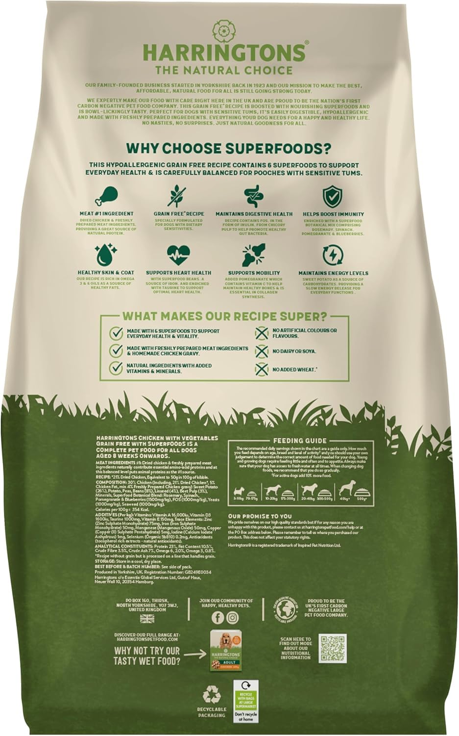 Harringtons Superfoods Complete Grain Free Hypoallergenic Dry Adult Dog Food - Made with All Natural Ingredients