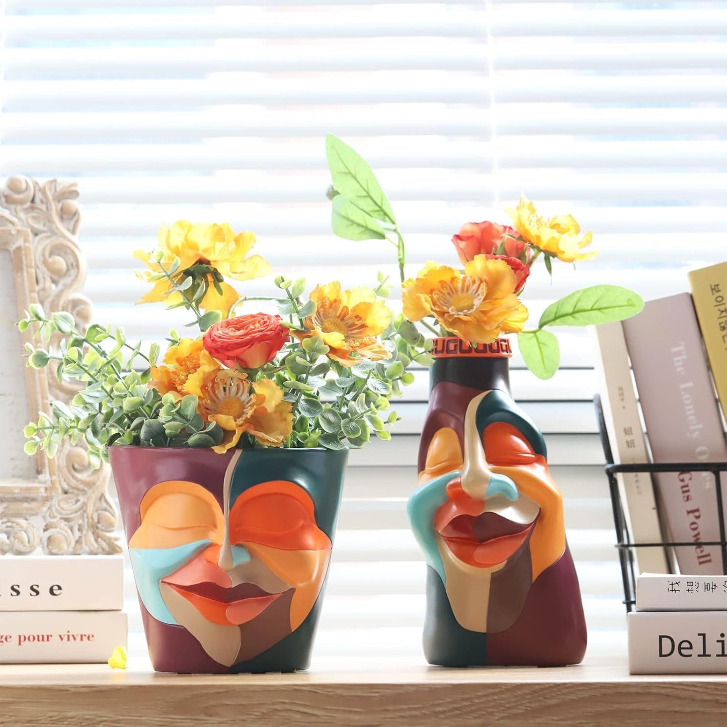 AmiCera Abstract Face Plant Pots, Funny Flower Planter Pot for Indoor Plants, Unique Cute Head Planters with Drainage, Eclectic Aesthetic Colourful Succulent Pots, Funky Garden Gift Home Decoration