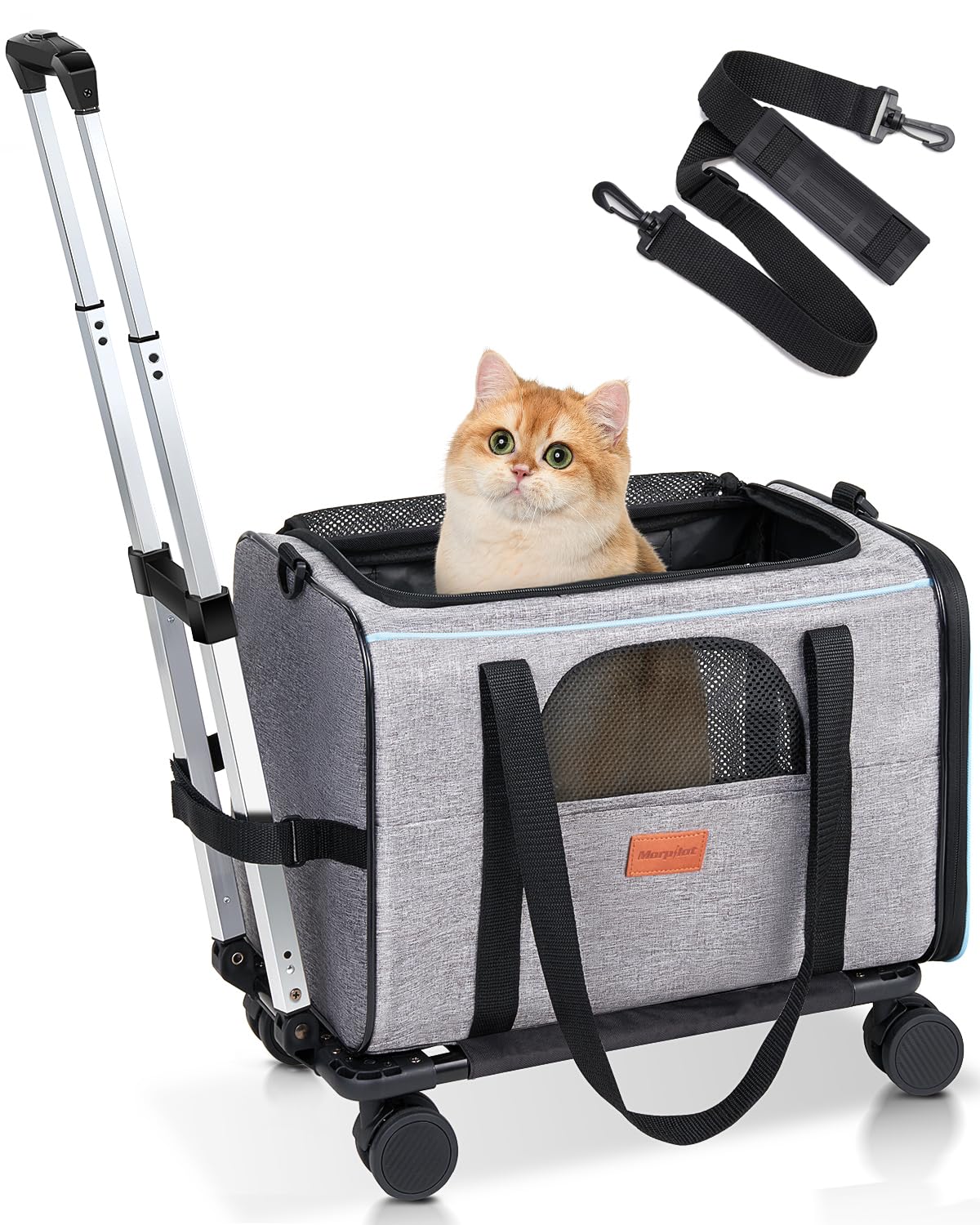Morpilot Portable Pet Carrier Bag, Top Opening, Removable Mat and Breathable Mesh, Foldable Transport Carrier for Dogs and Cats, with Shoulder Strap and Pet Bowl