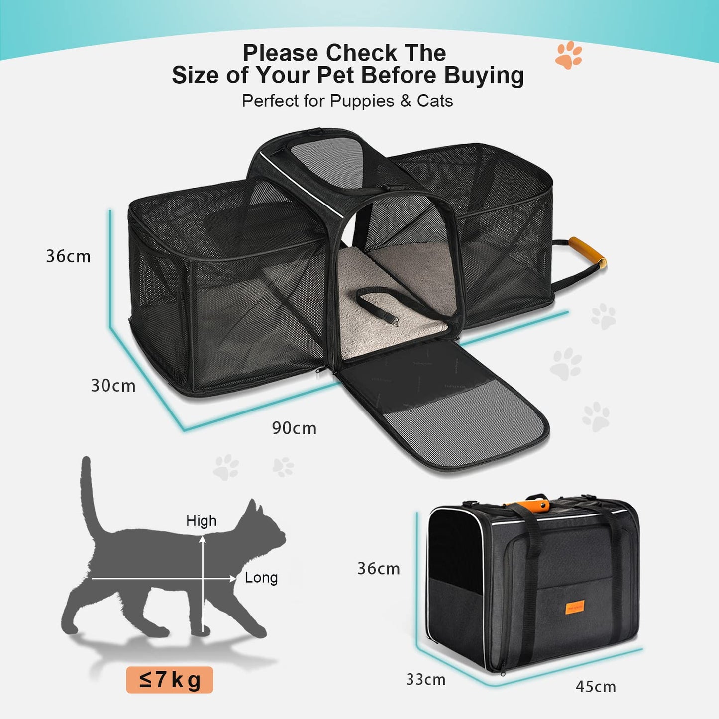 Morpilot Portable Pet Carrier Bag, Top Opening, Removable Mat and Breathable Mesh, Foldable Transport Carrier for Dogs and Cats, with Shoulder Strap and Pet Bowl