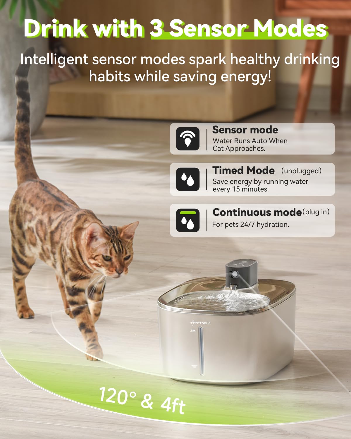 APETDOLA Stainless Steel Cat Water Fountain, 135 fl oz/4L Wireless Cat Fountain for Drinking, Automatic Water Fountain Cats Bowl for Pets and Dogs (white, 1 filter)