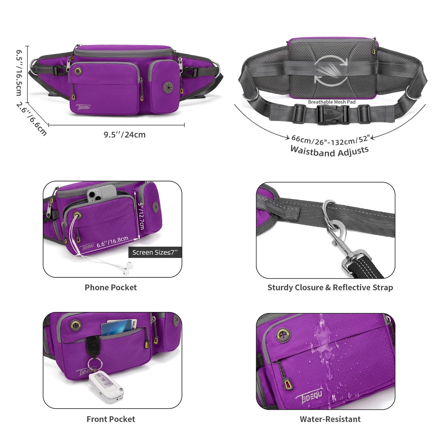 TUDEQU 4-IN-1 Hands Free Dog Leash Waist Belt with Dog Walking Fanny Pack,Seat Belt, Waist Leash for Large Dogs,Hiking