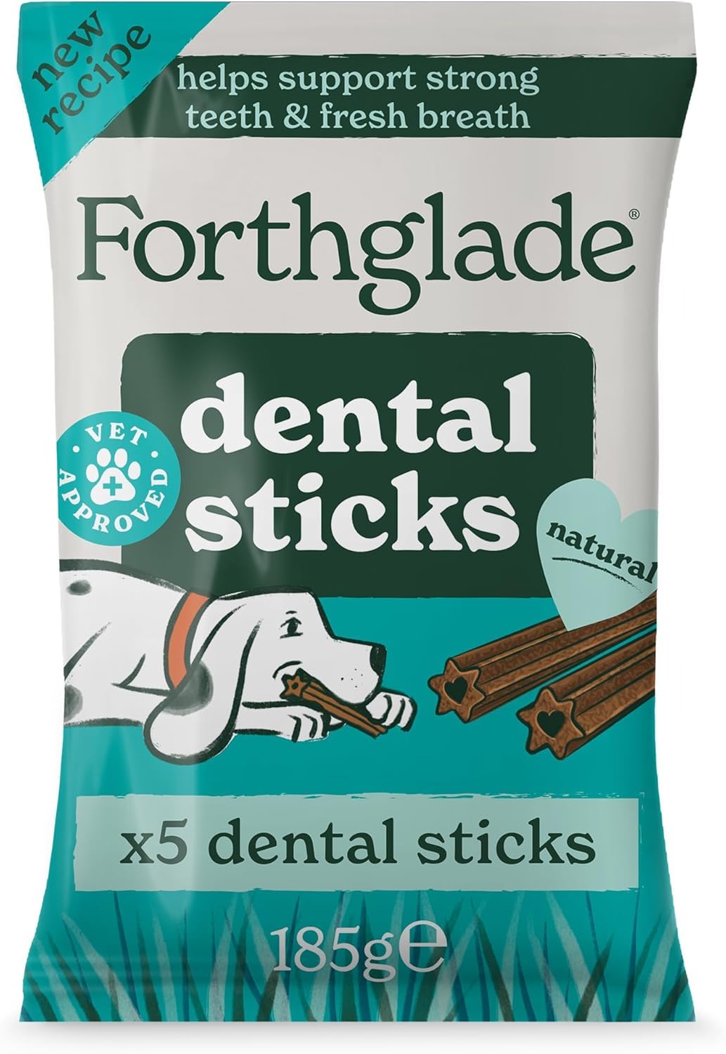 Forthglade Natural Dog Dental Sticks (20 Sticks) - Plant-Based & Grain Free Dog Treats, Dental Chews for Fresh Breath, Removes Plaque and Tartar, Resealable Bags