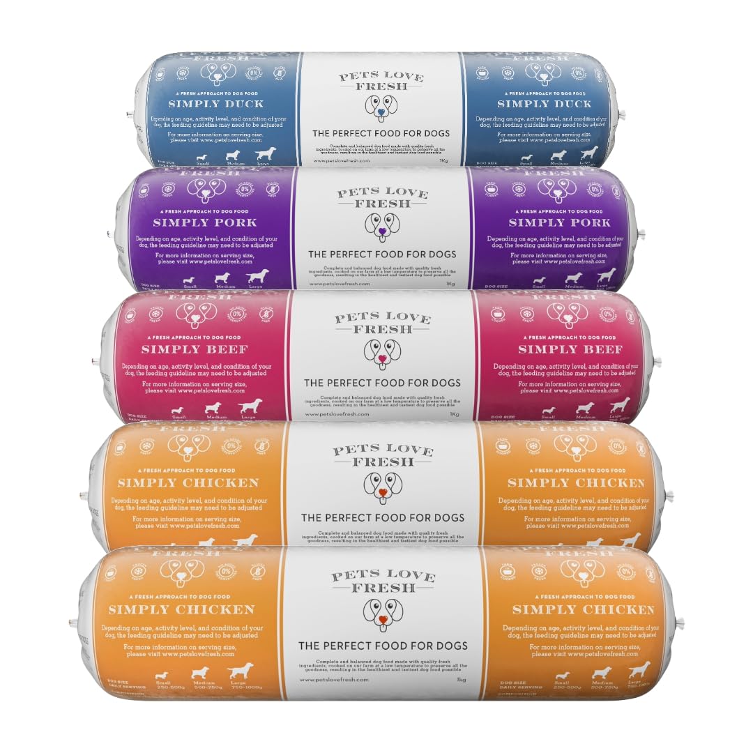 Healthy & Tasty Fresh Dog Food by Pets Love Fresh - 100% Natural - Real British Meat - Zero Preservatives - SimHealthy & Tasty Fresh Dog Food by Pets Love Fresh - 100% Natural - Real British Meat - Zero Preservatives - Simply Chicken (5 x 600g chub rolls)