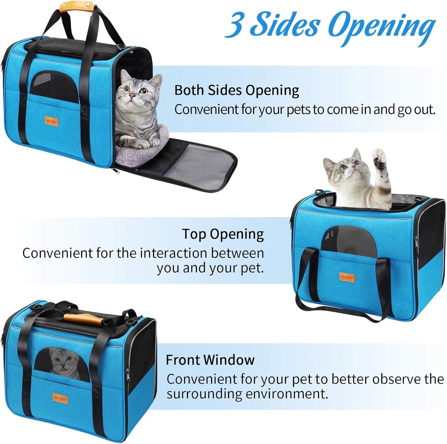 Morpilot Portable Pet Carrier Bag, Top Opening, Removable Mat and Breathable Mesh, Foldable Transport Carrier for Dogs and Cats, with Shoulder Strap and Pet Bowl