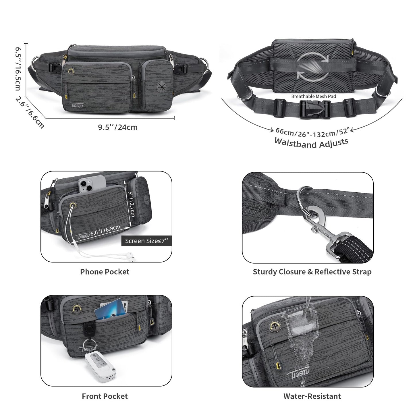 TUDEQU 4-IN-1 Hands Free Dog Leash Waist Belt with Dog Walking Fanny Pack,Seat Belt, Waist Leash for Large Dogs,Hiking
