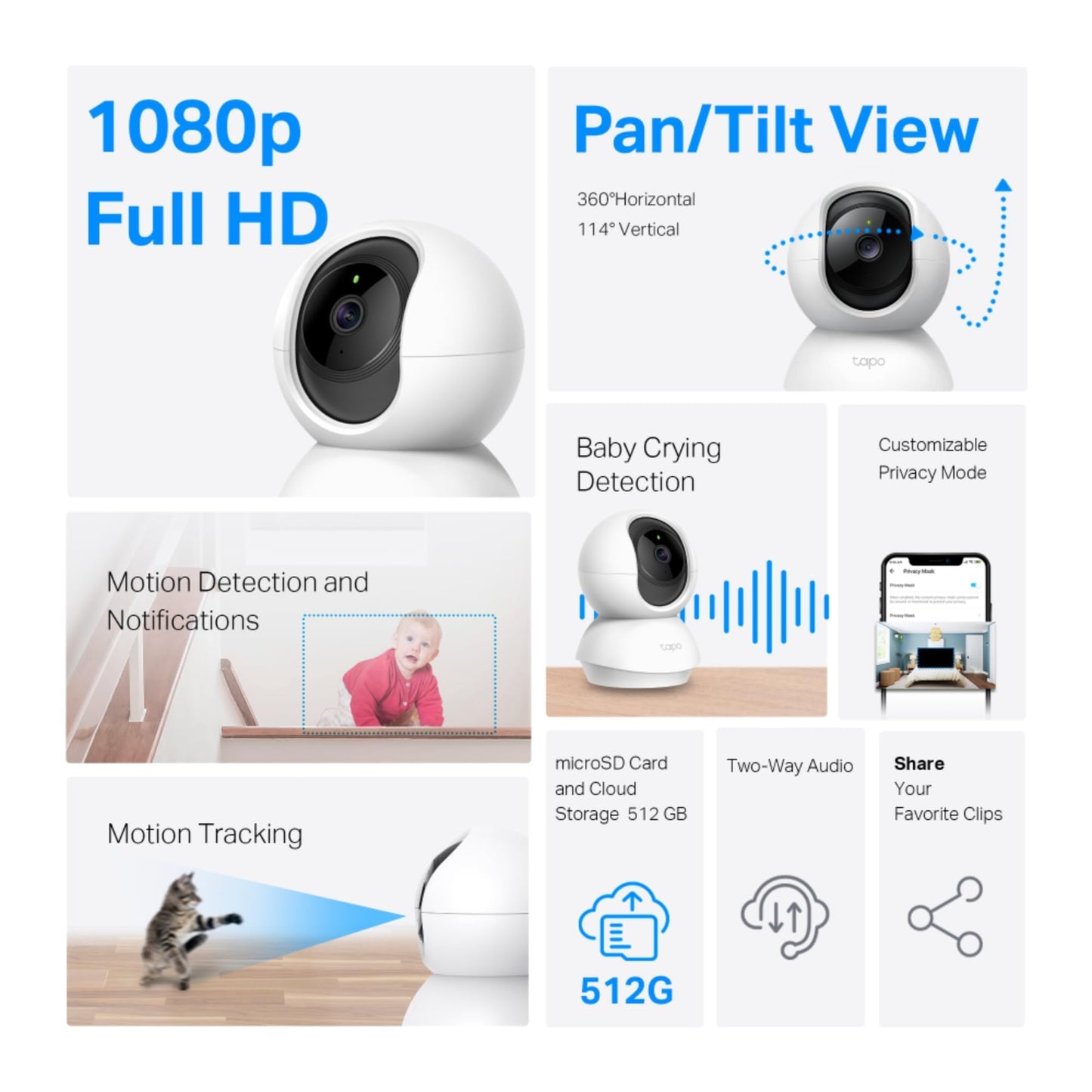 Tapo C210 2K 3MP Pan/Tilt Indoor Camera House Security Camera, WiFi Camera, No Monthly Fee, AI Detection, Dog Puppy Camera, Baby Camera Monitor, 360° View, Night Vision, Works with Alexa & Google