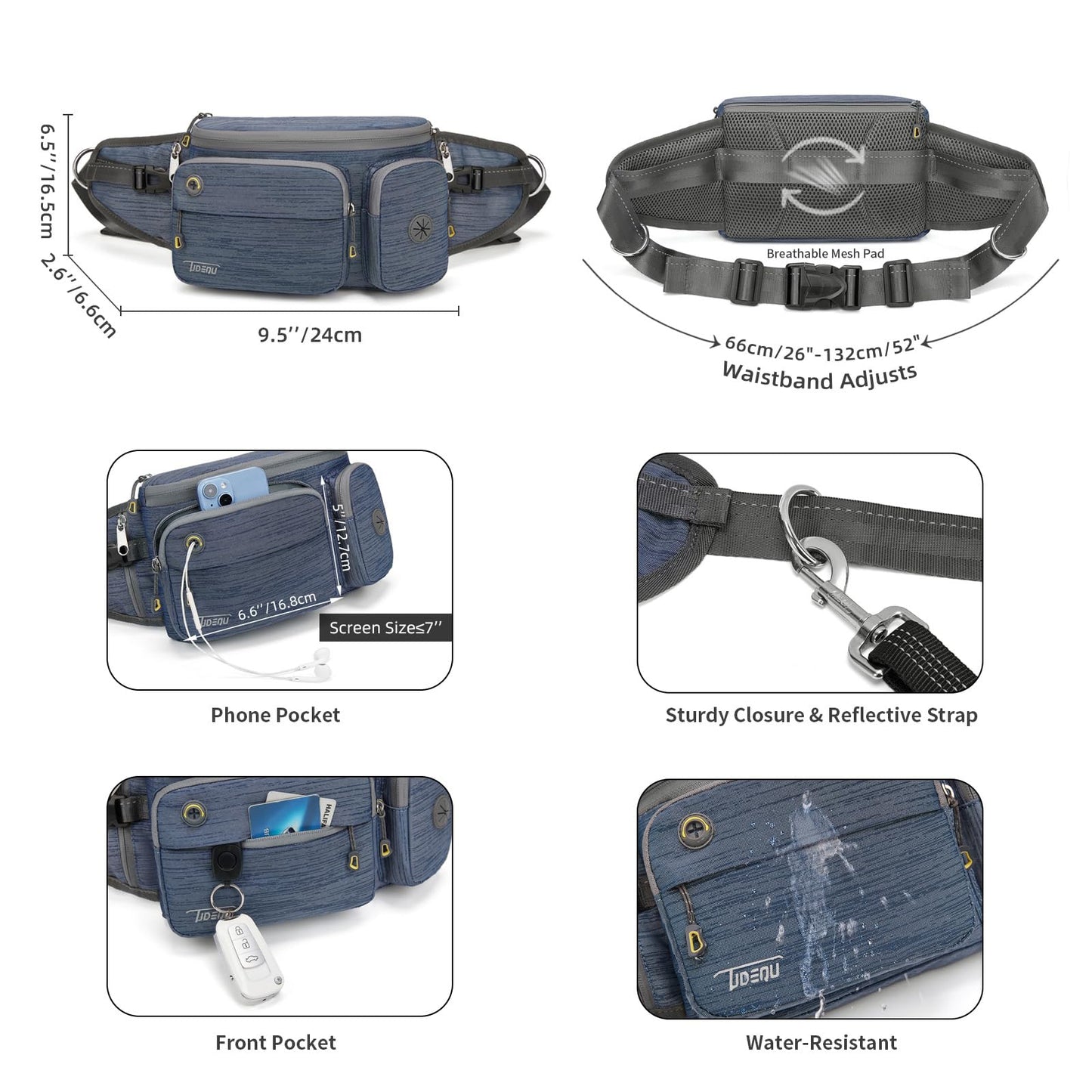 TUDEQU 4-IN-1 Hands Free Dog Leash Waist Belt with Dog Walking Fanny Pack,Seat Belt, Waist Leash for Large Dogs,Hiking