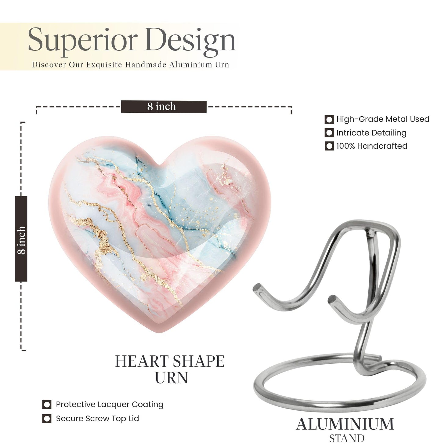 YATHABHISA Blush and Sky Marble Urns for Ashes, Urn for Ashes for Women, Funeral Cremation Urns, Heart Urn, Cremation Urns for Human Ashes, Small Urns for Human Ashes Keepsake (Size - 3inch, 1 Pcs)