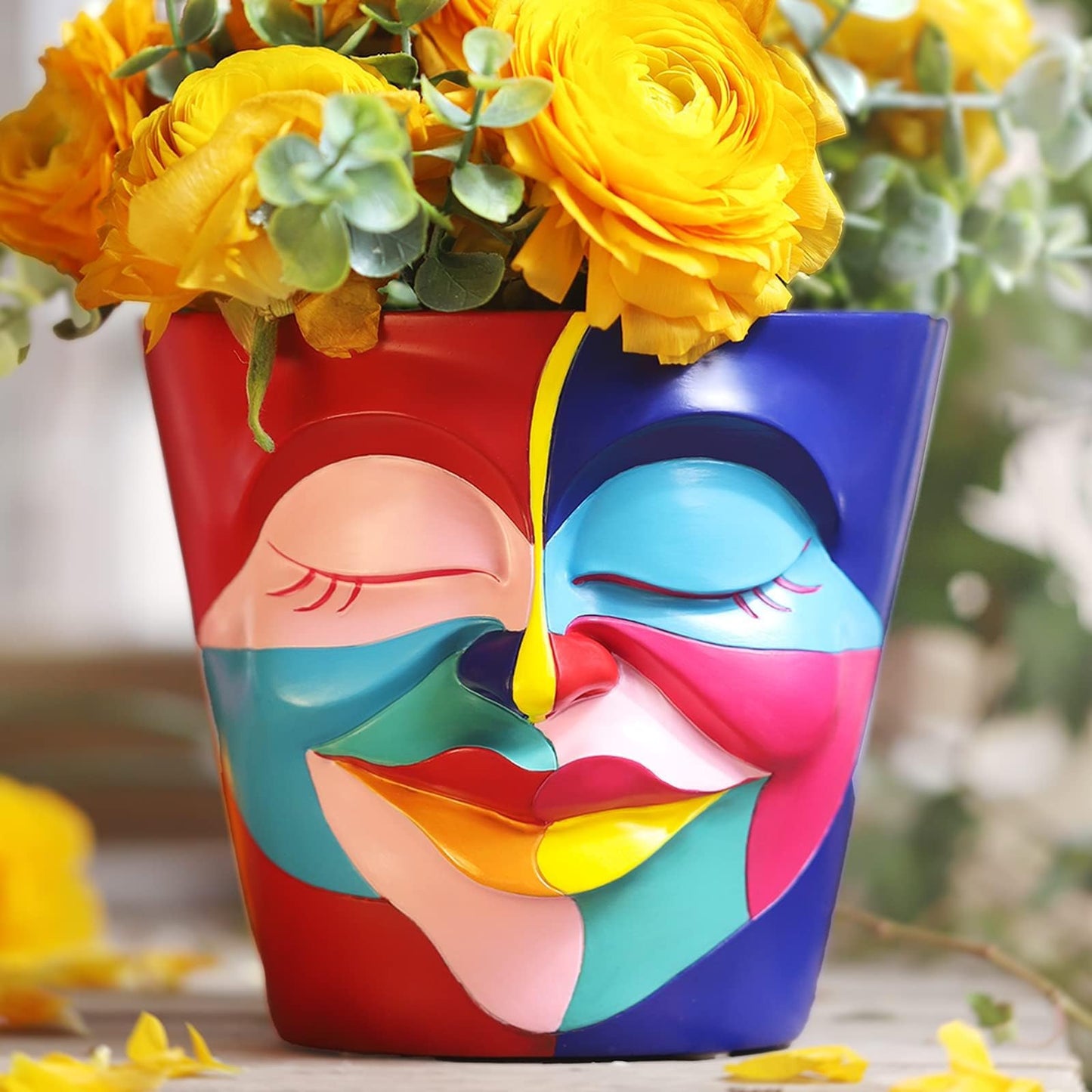 AmiCera Abstract Face Plant Pots, Funny Flower Planter Pot for Indoor Plants, Unique Cute Head Planters with Drainage, Eclectic Aesthetic Colourful Succulent Pots, Funky Garden Gift Home Decoration