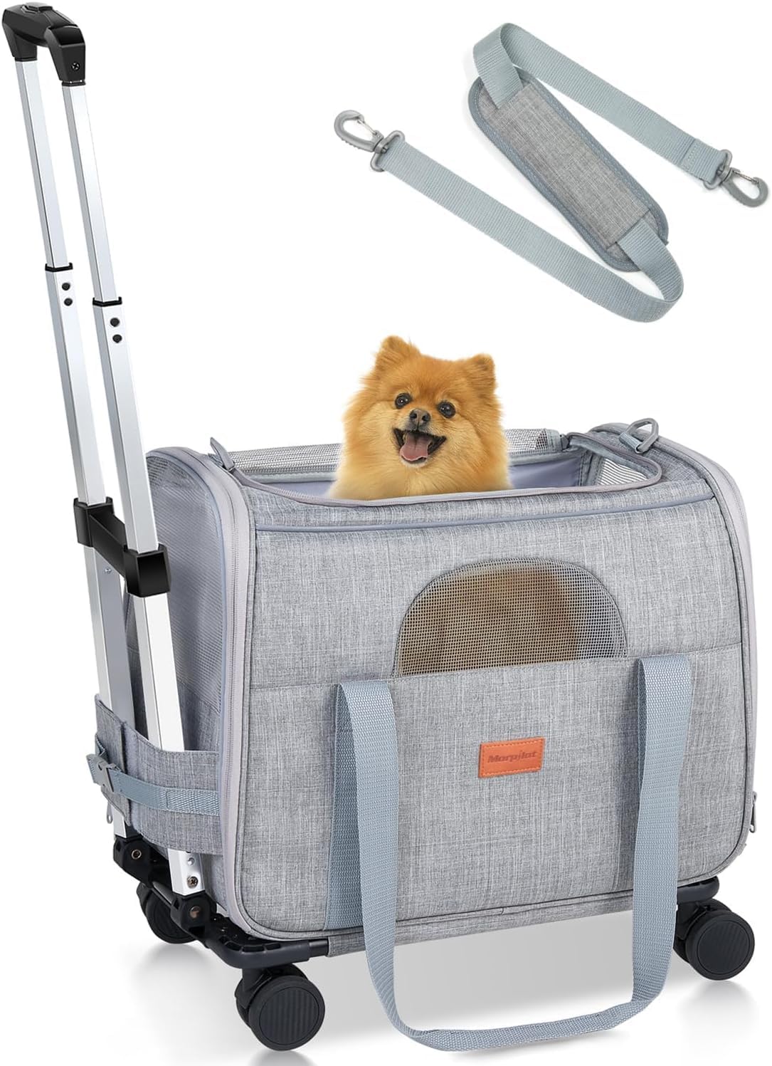 Morpilot Portable Pet Carrier Bag, Top Opening, Removable Mat and Breathable Mesh, Foldable Transport Carrier for Dogs and Cats, with Shoulder Strap and Pet Bowl