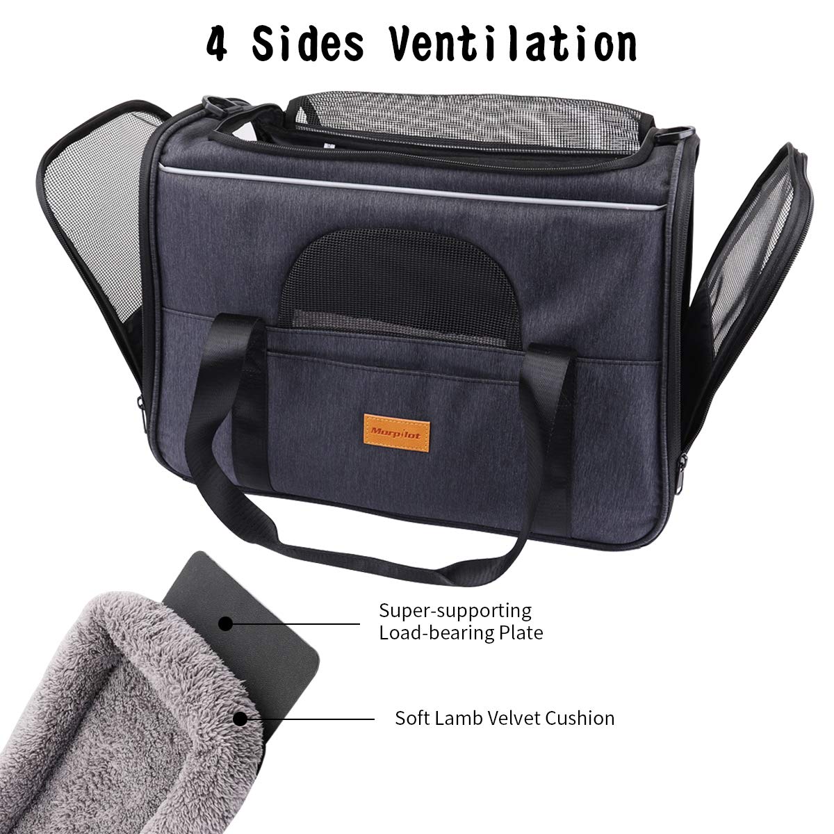 Morpilot Portable Pet Carrier Bag, Top Opening, Removable Mat and Breathable Mesh, Foldable Transport Carrier for Dogs and Cats, with Shoulder Strap and Pet Bowl