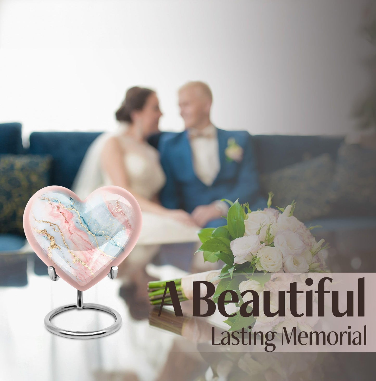 YATHABHISA Blush and Sky Marble Urns for Ashes, Urn for Ashes for Women, Funeral Cremation Urns, Heart Urn, Cremation Urns for Human Ashes, Small Urns for Human Ashes Keepsake (Size - 3inch, 1 Pcs)