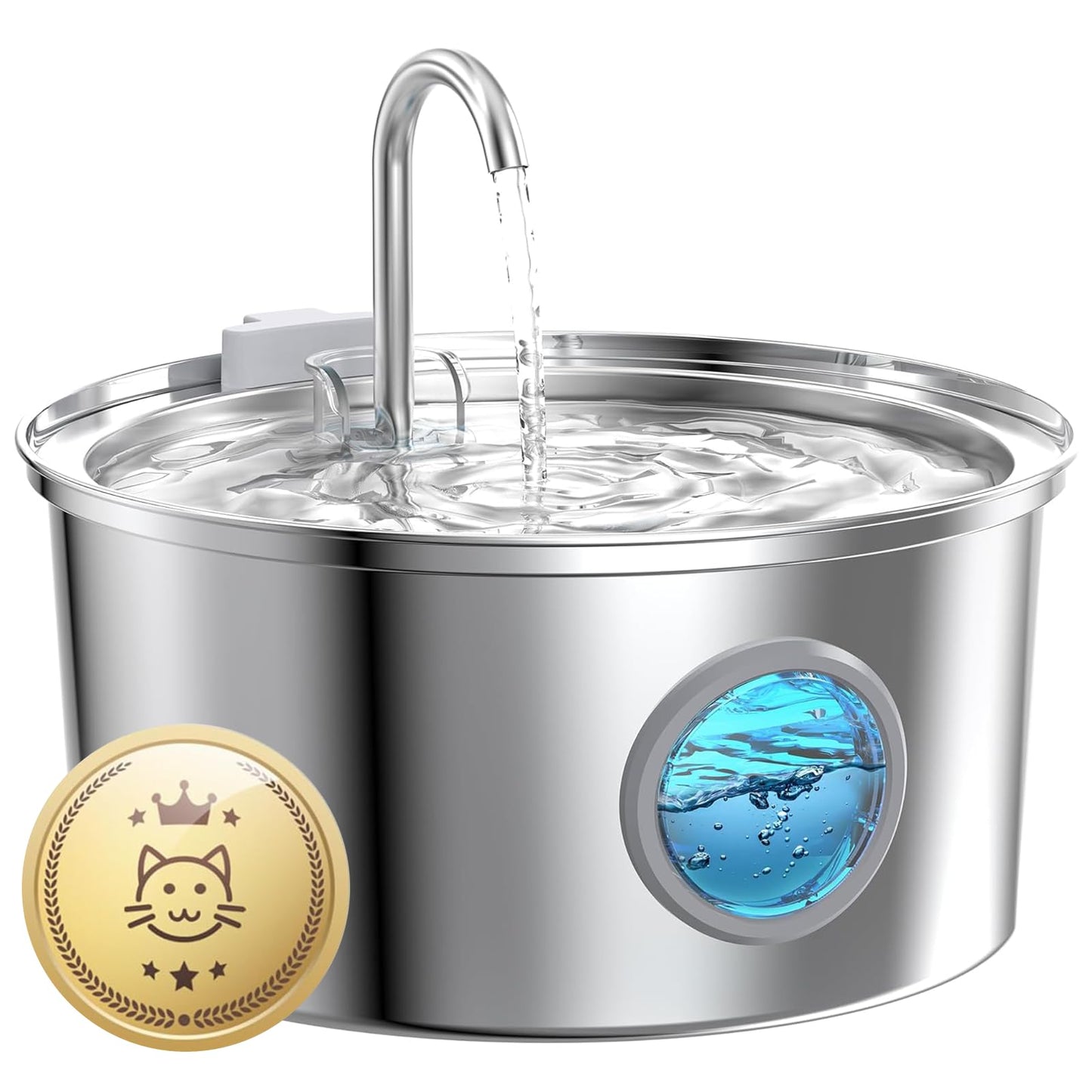 Cat Water Fountain for Drinking: Stainless Steel Cat Fountain - 2.2L Water Fountain Cat Bowl - Pet Water Fountain - Cat Drinking Fountain - Visible Water Level Cat Water Dispensers - GIOTOHUN