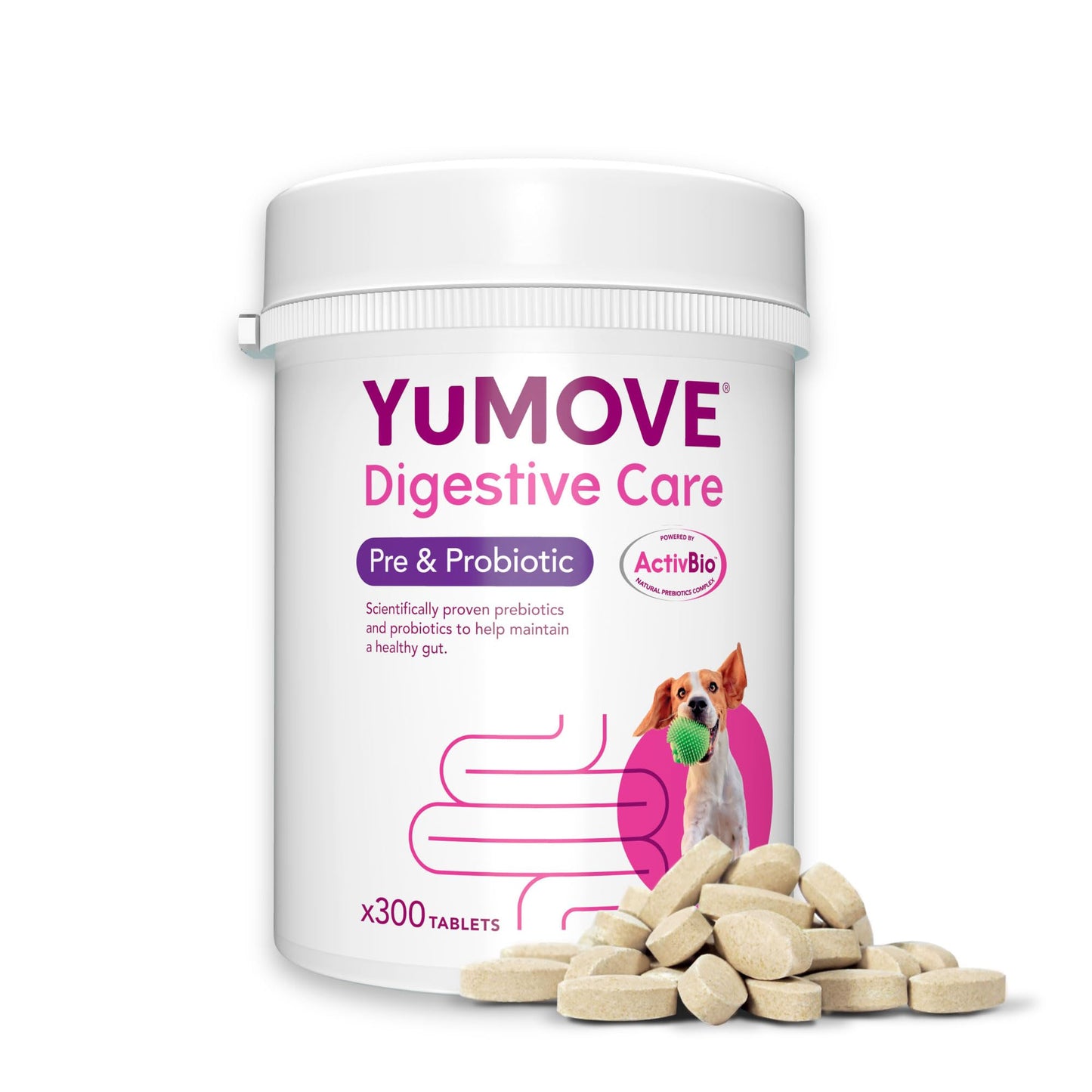 YuMOVE Digestive Care, Dog Pre and Probiotics Supplement for Gut Health, Digestive Support for All Ages and Breeds, 120 Tablets - Eco Friendly and Letter Box Ready Packaging