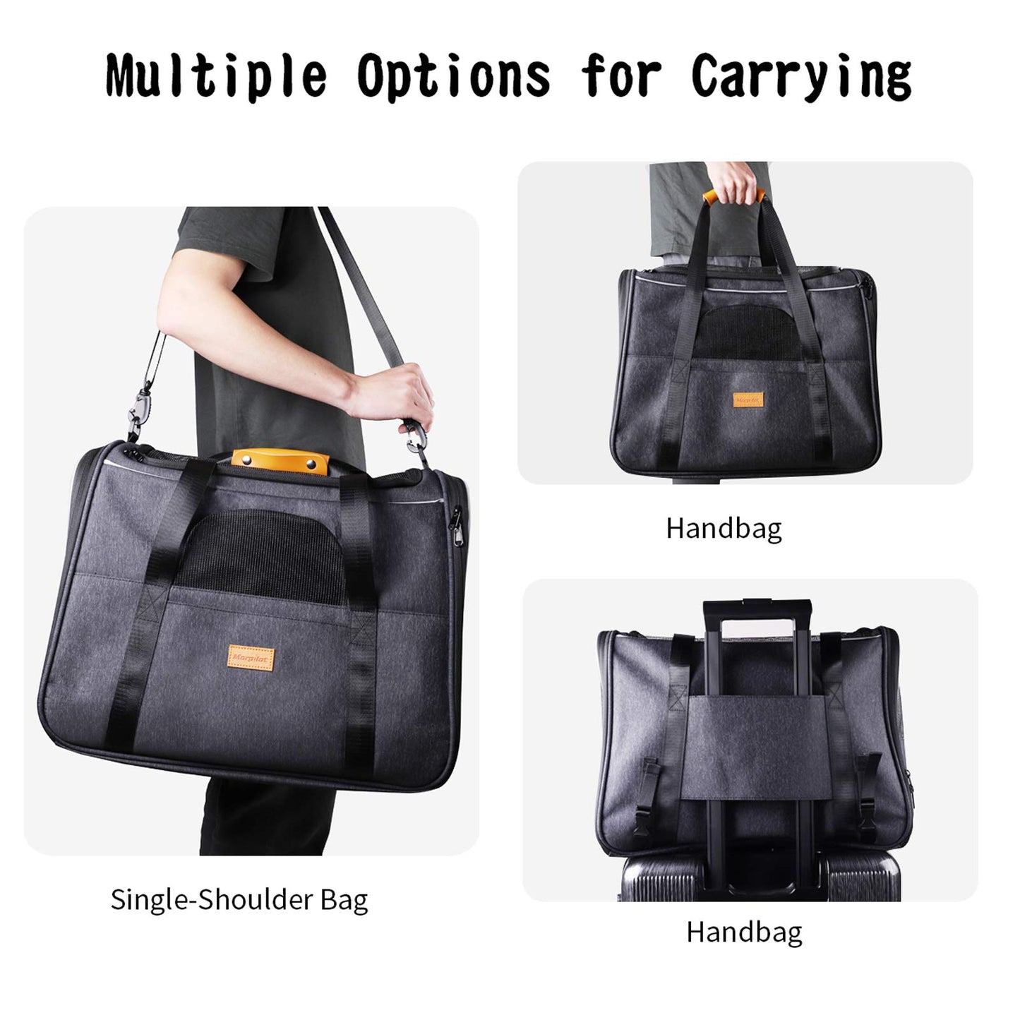 Morpilot Portable Pet Carrier Bag, Top Opening, Removable Mat and Breathable Mesh, Foldable Transport Carrier for Dogs and Cats, with Shoulder Strap and Pet Bowl
