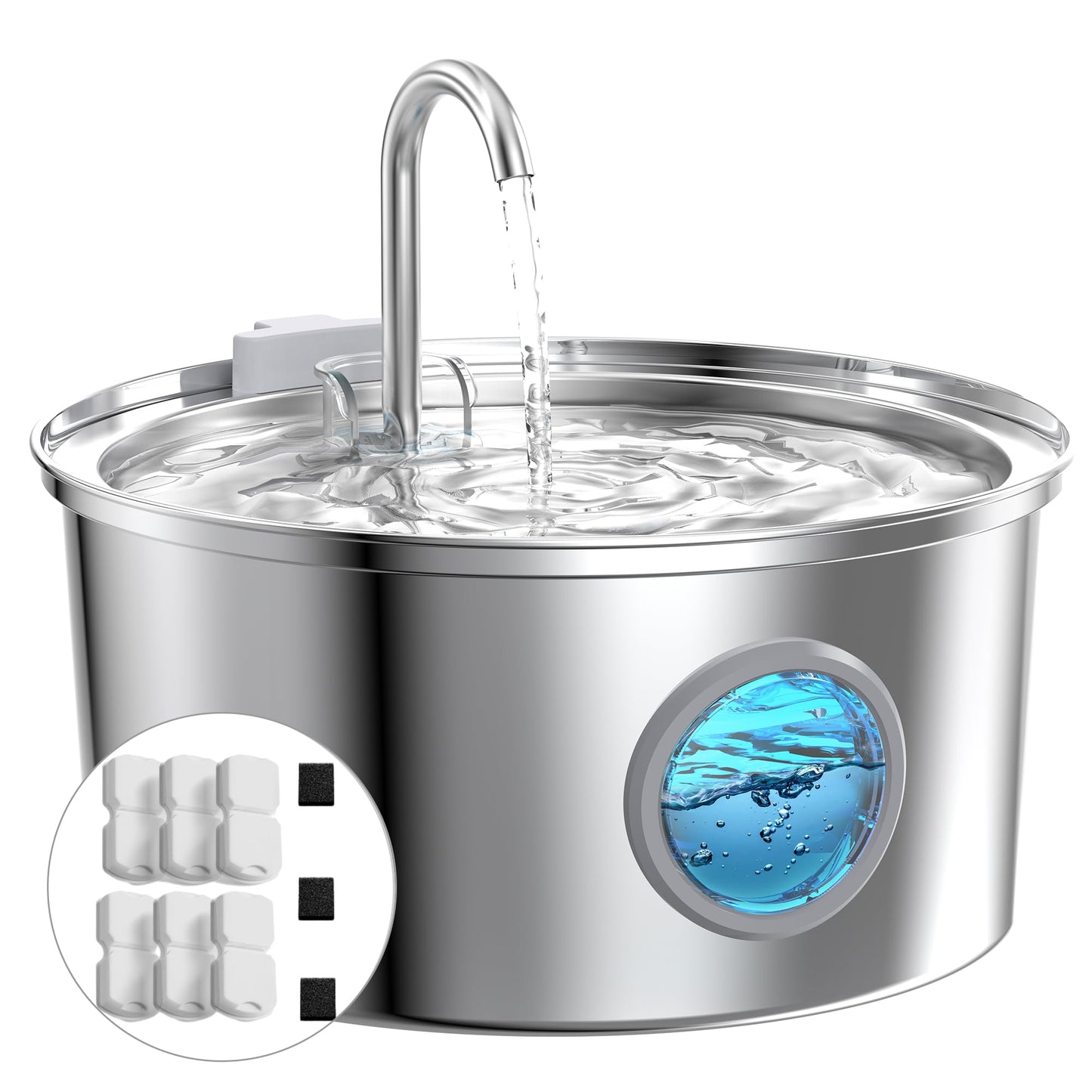 Cat Water Fountain for Drinking: Stainless Steel Cat Fountain - 2.2L Water Fountain Cat Bowl - Pet Water Fountain - Cat Drinking Fountain - Visible Water Level Cat Water Dispensers - GIOTOHUN