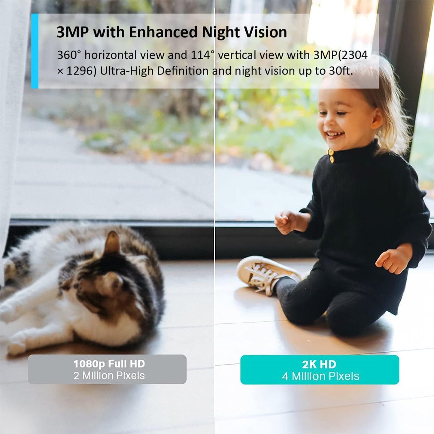 Tapo C210 2K 3MP Pan/Tilt Indoor Camera House Security Camera, WiFi Camera, No Monthly Fee, AI Detection, Dog Puppy Camera, Baby Camera Monitor, 360° View, Night Vision, Works with Alexa & Google