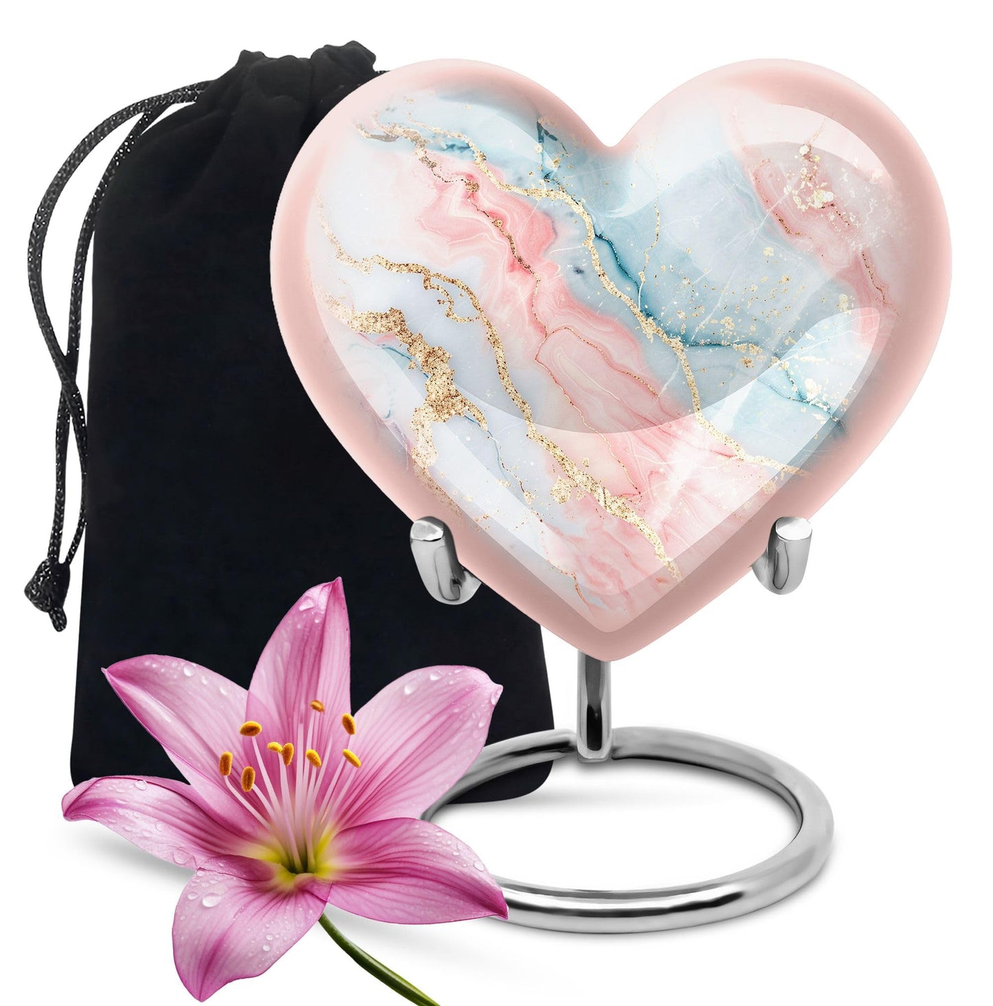 YATHABHISA Blush and Sky Marble Urns for Ashes, Urn for Ashes for Women, Funeral Cremation Urns, Heart Urn, Cremation Urns for Human Ashes, Small Urns for Human Ashes Keepsake (Size - 3inch, 1 Pcs)