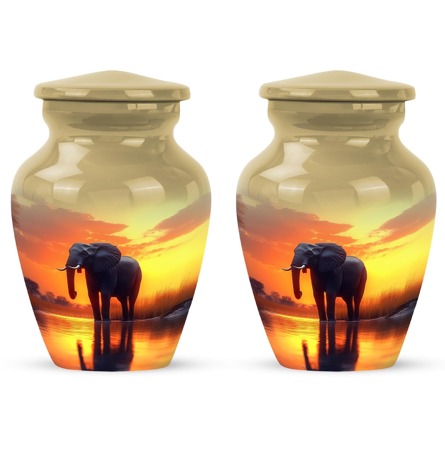 YATHABHISA Mini Urns Human Ashes with Elephant, Keepsake Small Urn for Cremation Ash Container, Memorial Gift for Everyone, Combo, Orange, 3 Inch (Set of 2)
