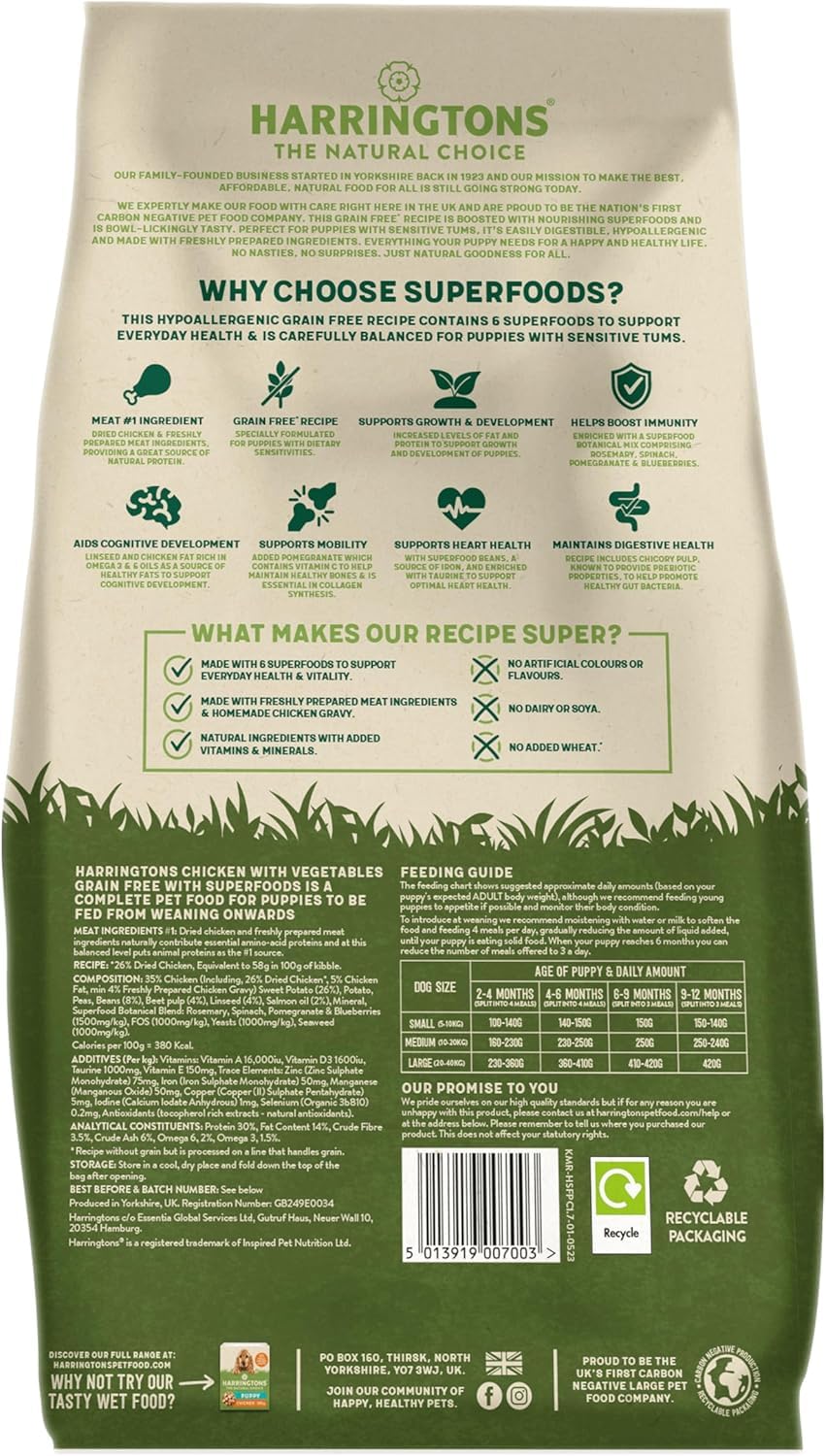 Harringtons Superfoods Complete Grain Free Hypoallergenic Dry Adult Dog Food - Made with All Natural Ingredients