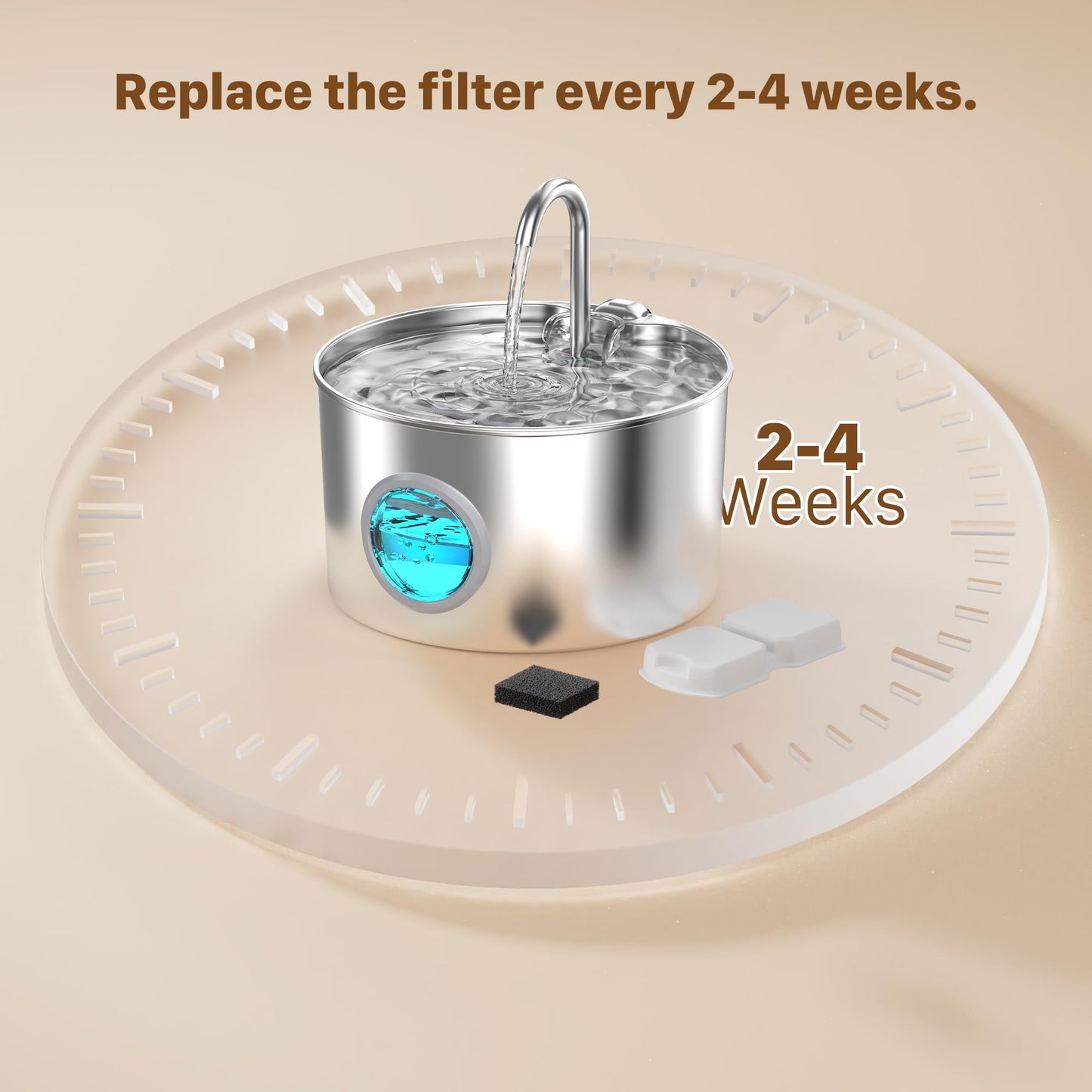 Cat Water Fountain for Drinking: Stainless Steel Cat Fountain - 2.2L Water Fountain Cat Bowl - Pet Water Fountain - Cat Drinking Fountain - Visible Water Level Cat Water Dispensers - GIOTOHUN