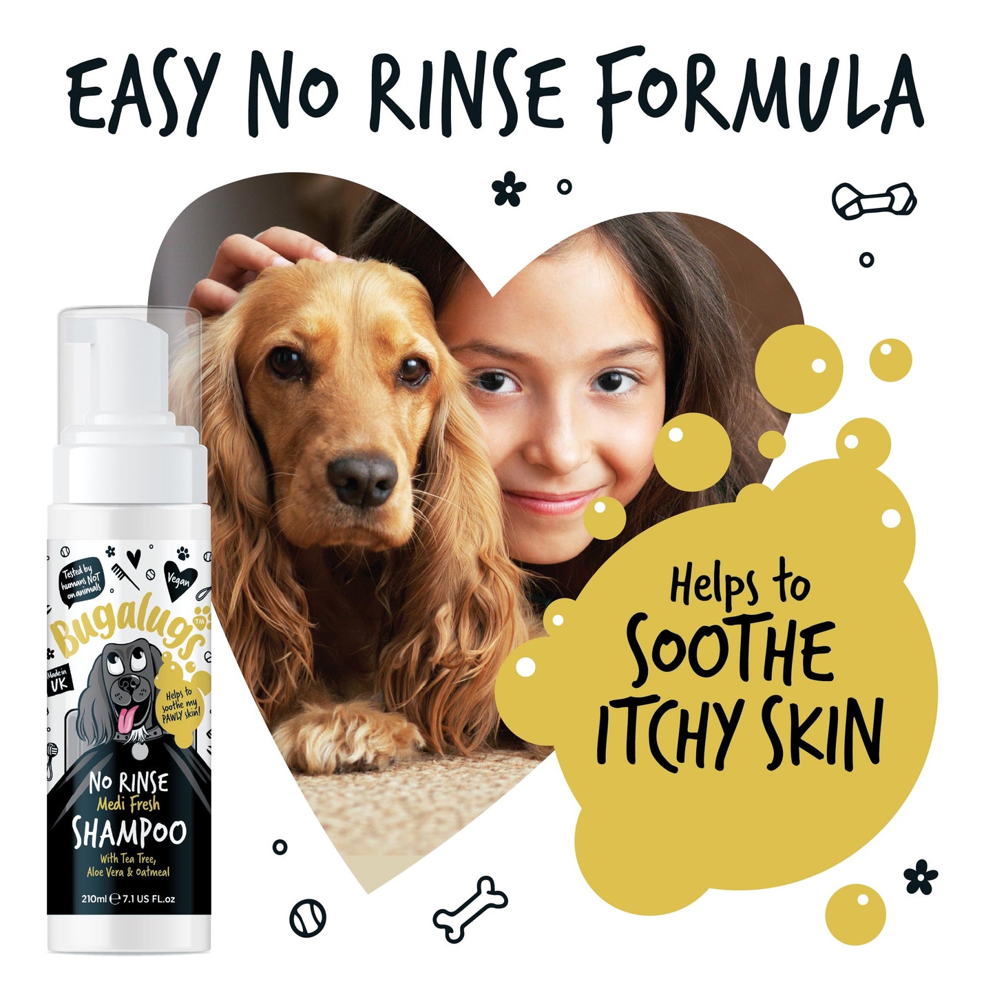 BUGALUGS Dog Shampoo for Itchy Skin, Medi Fresh Natural Safe Sensitive Formula - Soothing Skin Cooling For Skin Irritation and anti itch