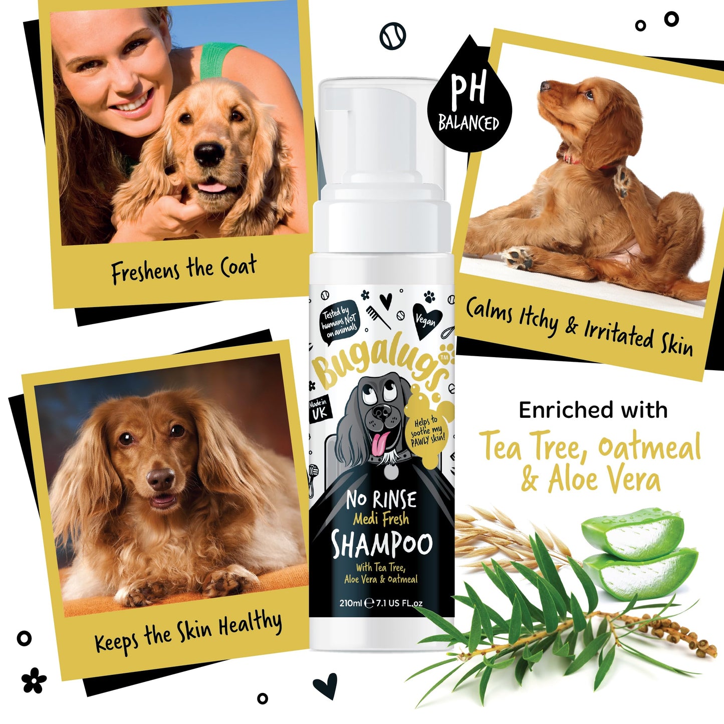 BUGALUGS Dog Shampoo for Itchy Skin, Medi Fresh Natural Safe Sensitive Formula - Soothing Skin Cooling For Skin Irritation and anti itch