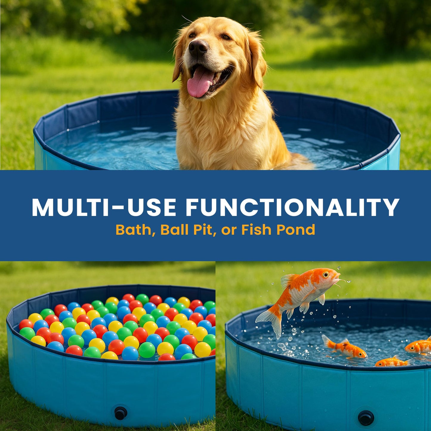Cool Paws Paddling Pool – Foldable Dog & Kids Pool in Multiple Sizes (S–XL), Leakproof & Durable Hard Plastic Design, Pet Bath or Play Pool for Indoors, Outdoors, Garden, Patio – Blue