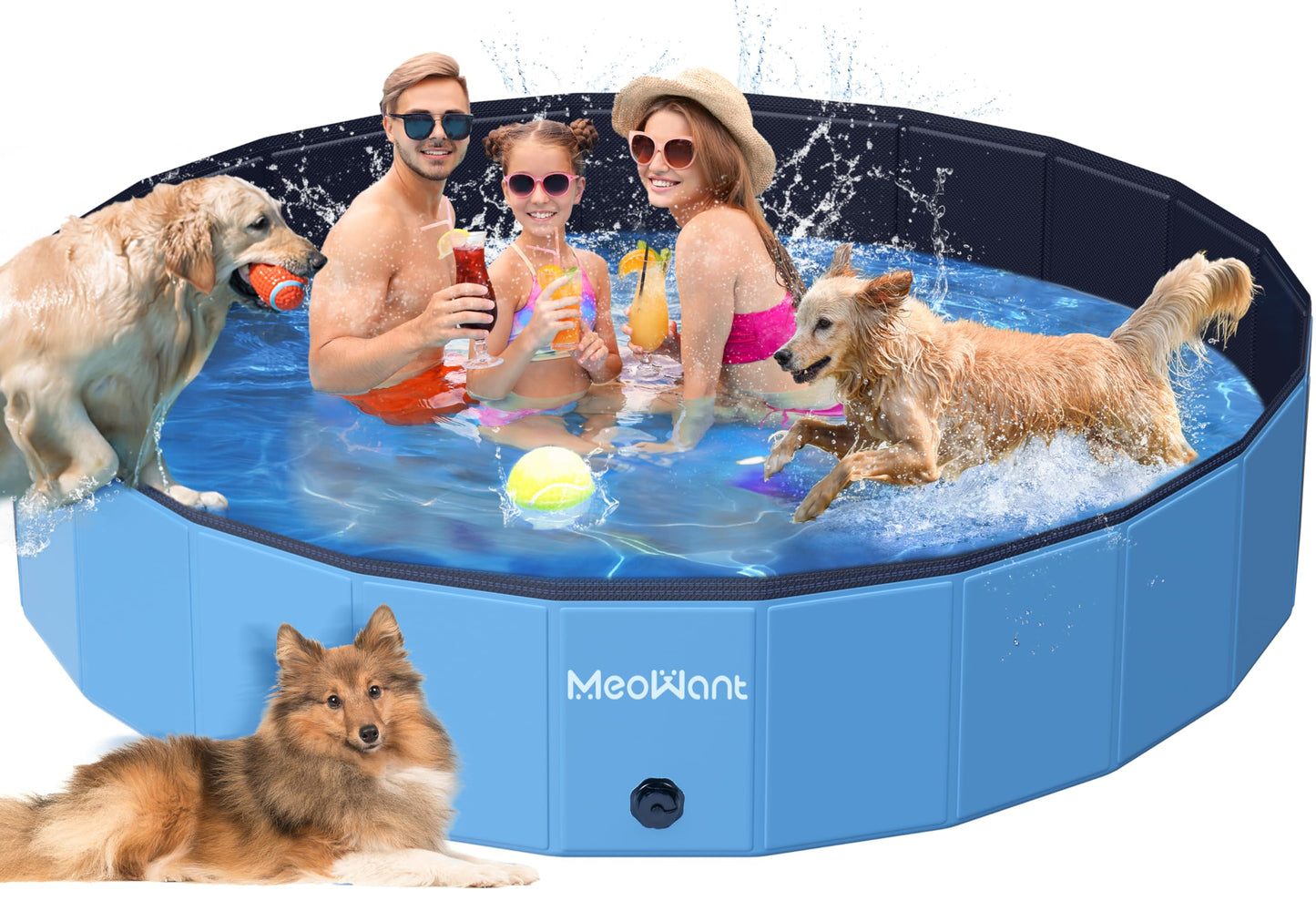 Meowant Foldable Dog Pool Dog Paddling Pool, Upgrade Thickened PP Material Swimming Pools for Large Dogs, Indoor Outdoor Portable Dog Pool, Large Kids Bath Pool with 4pcs Repair Patch (4XL-87 x 16)